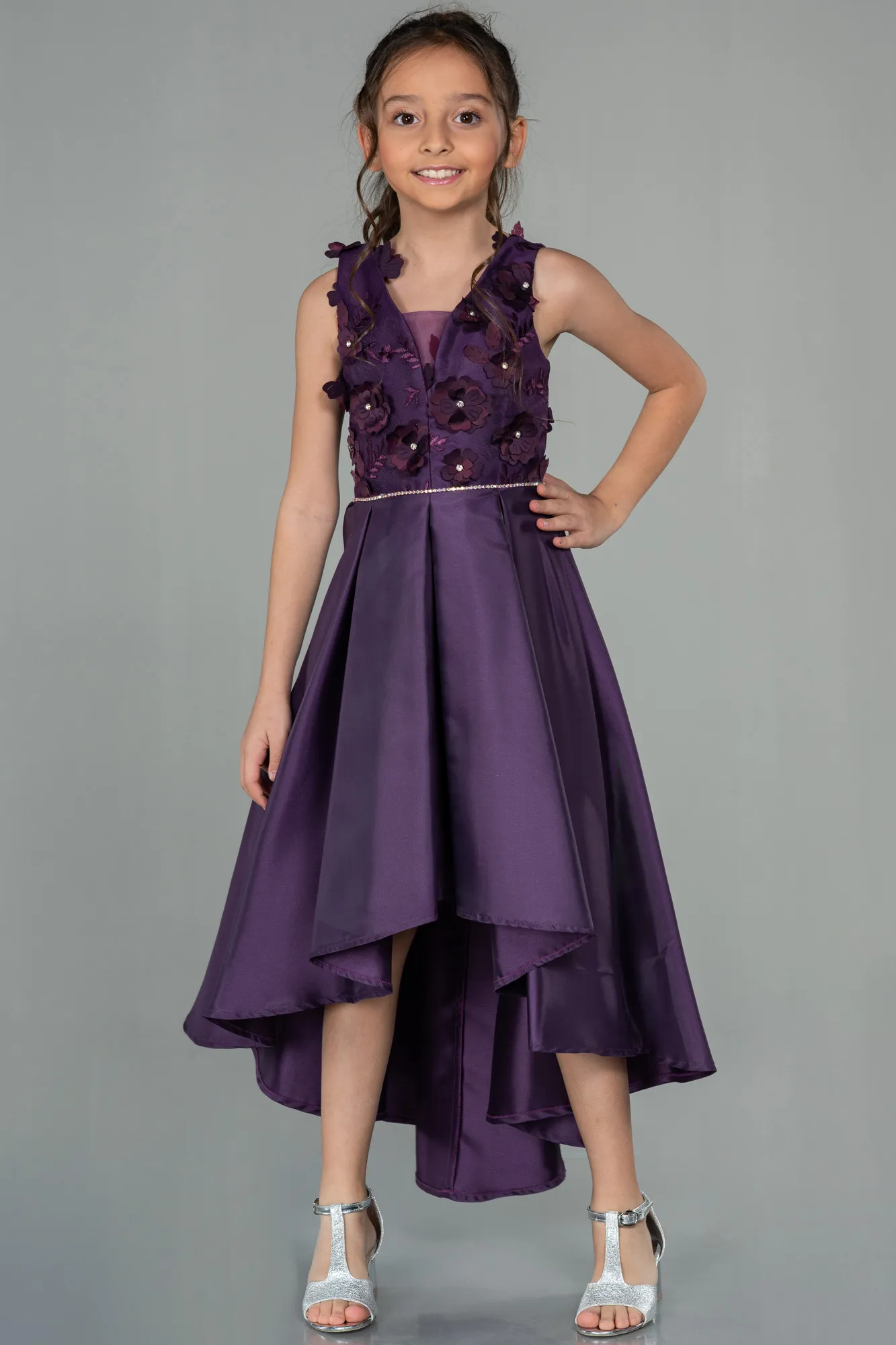 Purple-Front Short Back Long Girl Dress ABO088