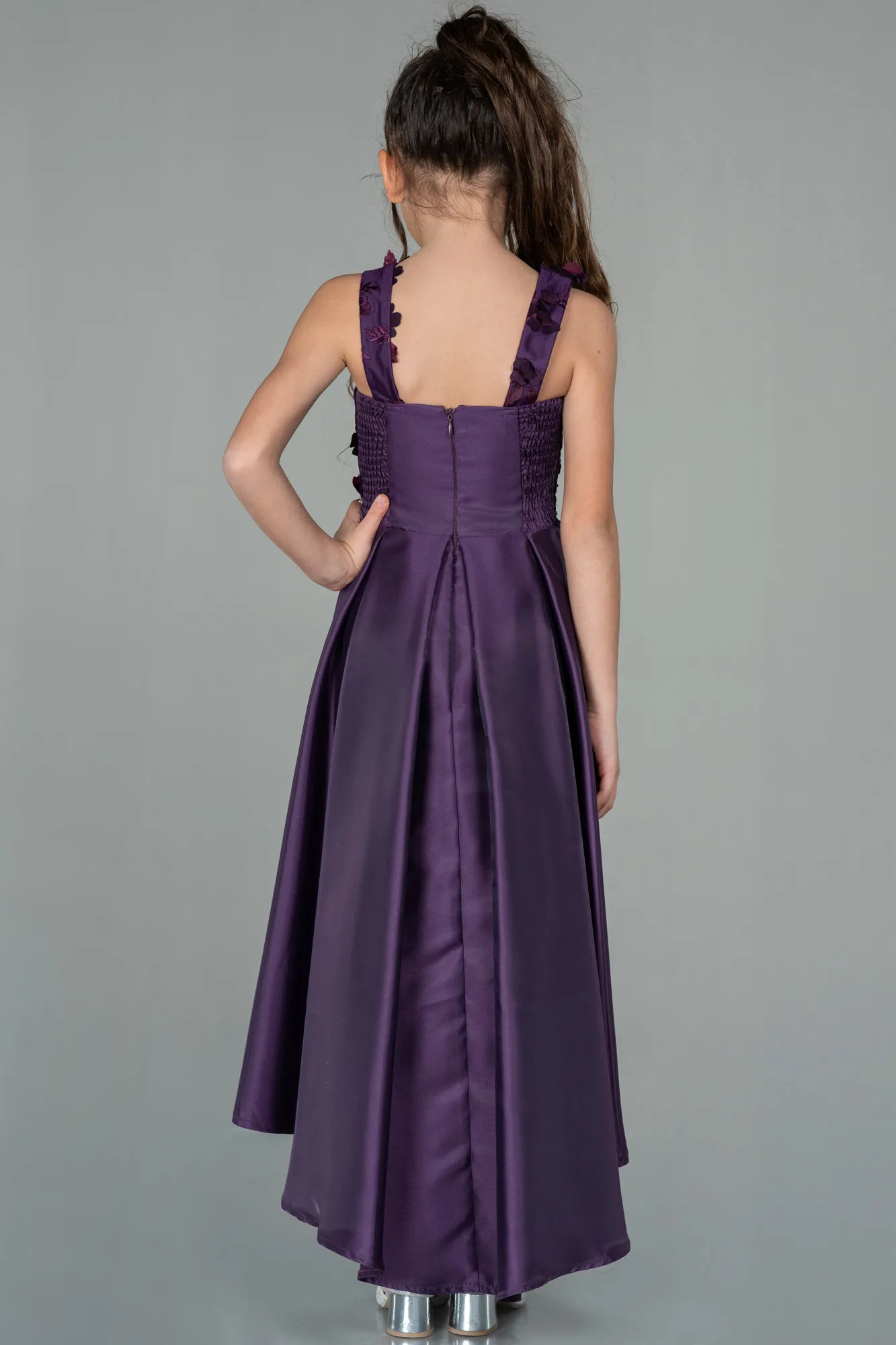 Purple-Front Short Back Long Girl Dress ABO088