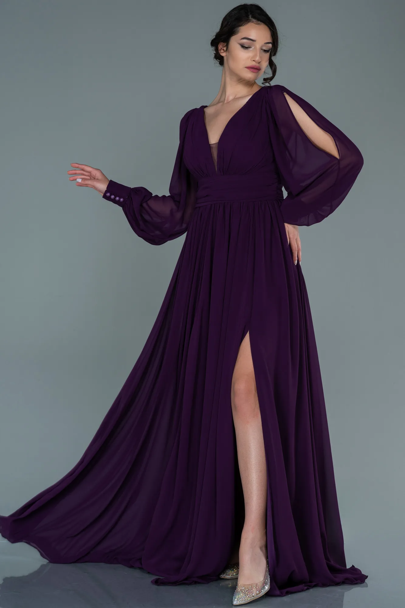 Purple-Long Chiffon Evening Dress ABU1702