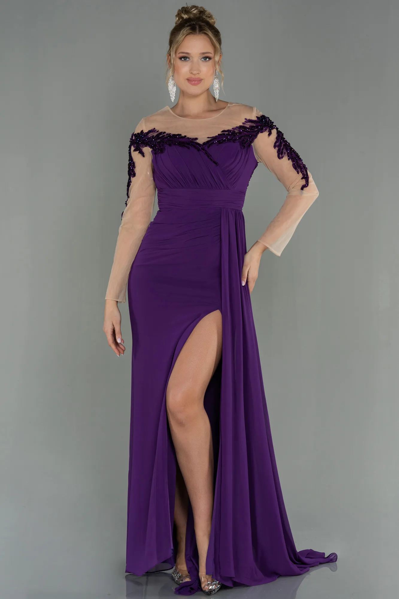 Purple-Long Chiffon Evening Dress ABU3012