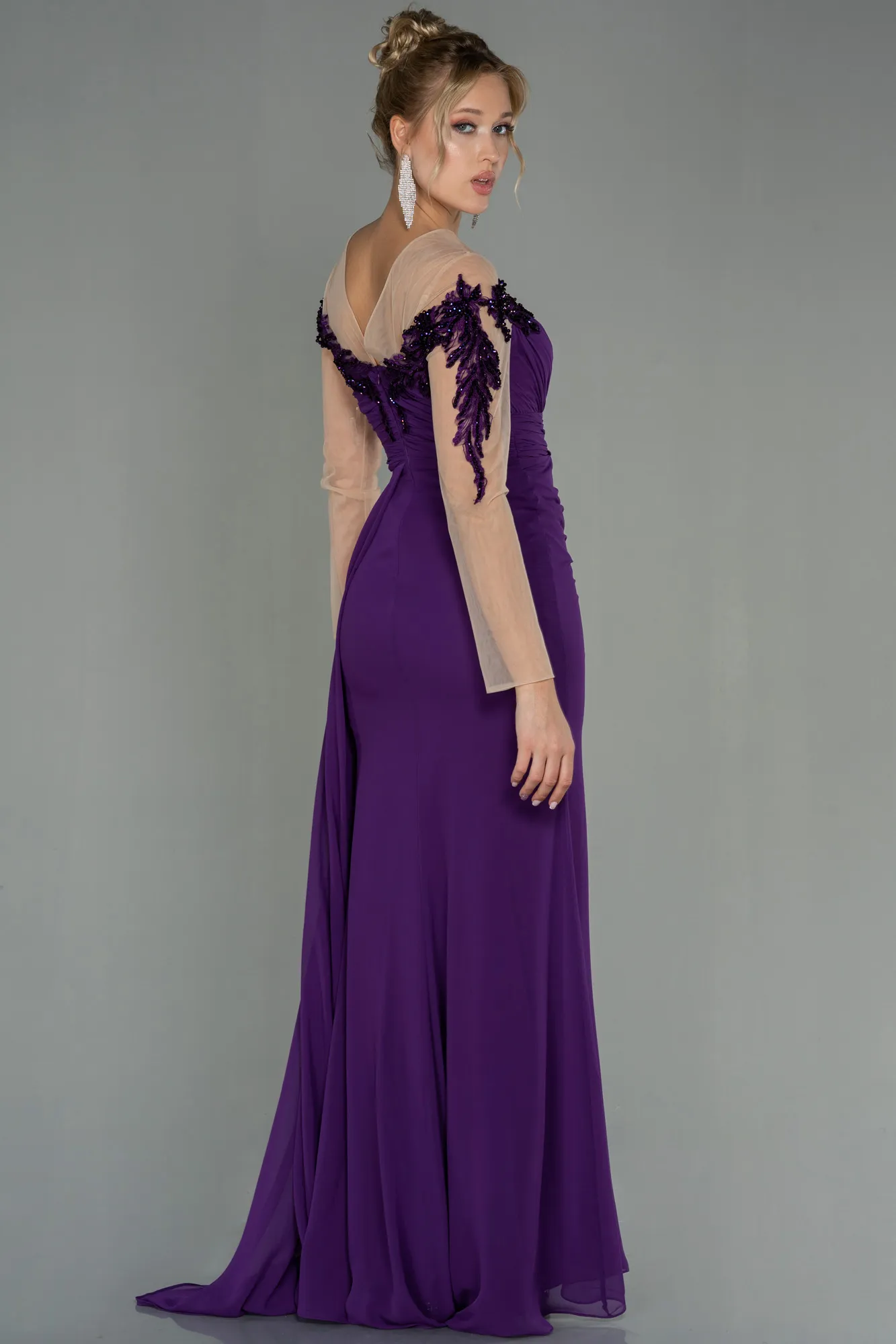 Purple-Long Chiffon Evening Dress ABU3012