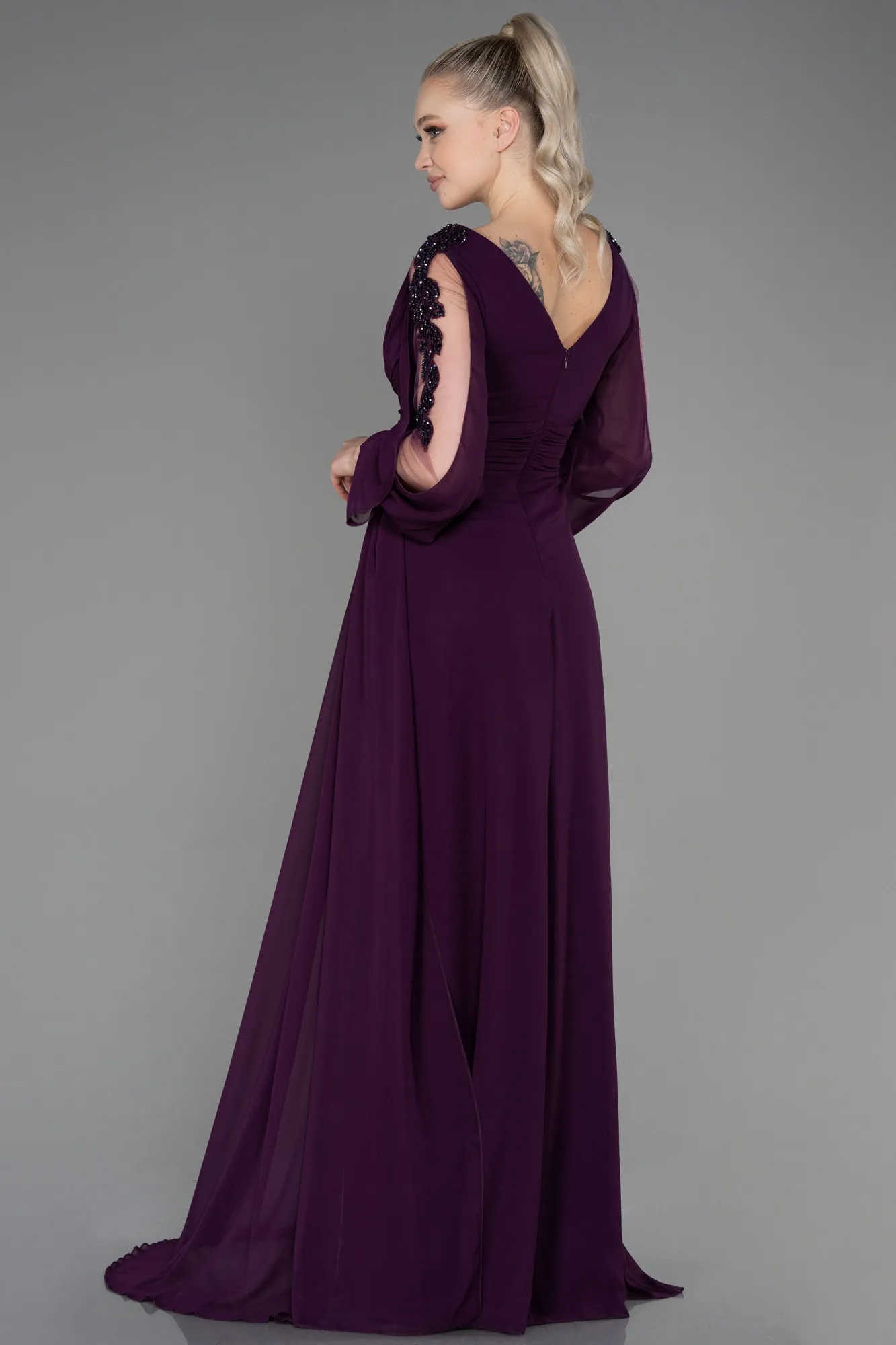 Purple-Long Chiffon Evening Dress ABU3220