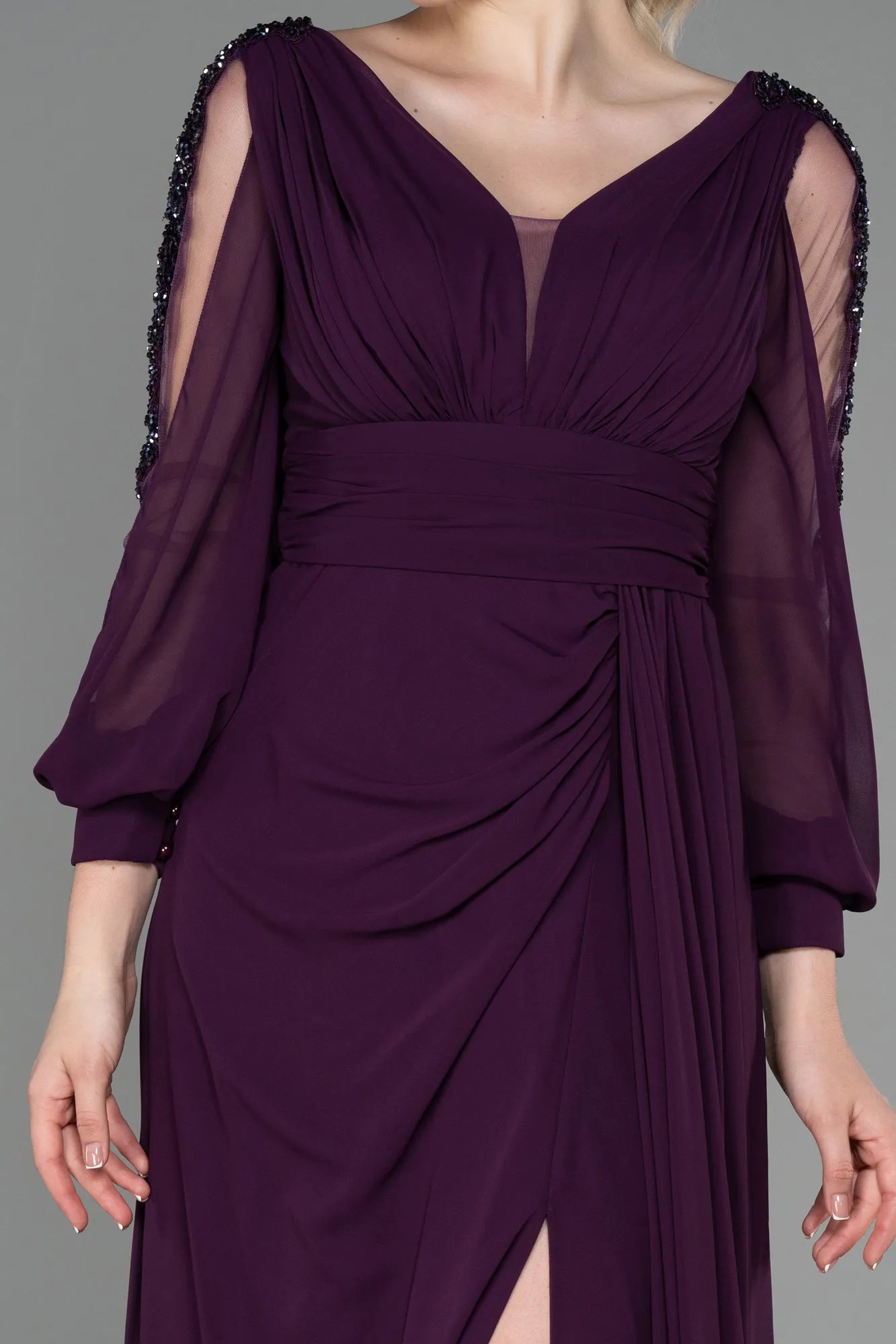 Purple-Long Chiffon Evening Dress ABU3220