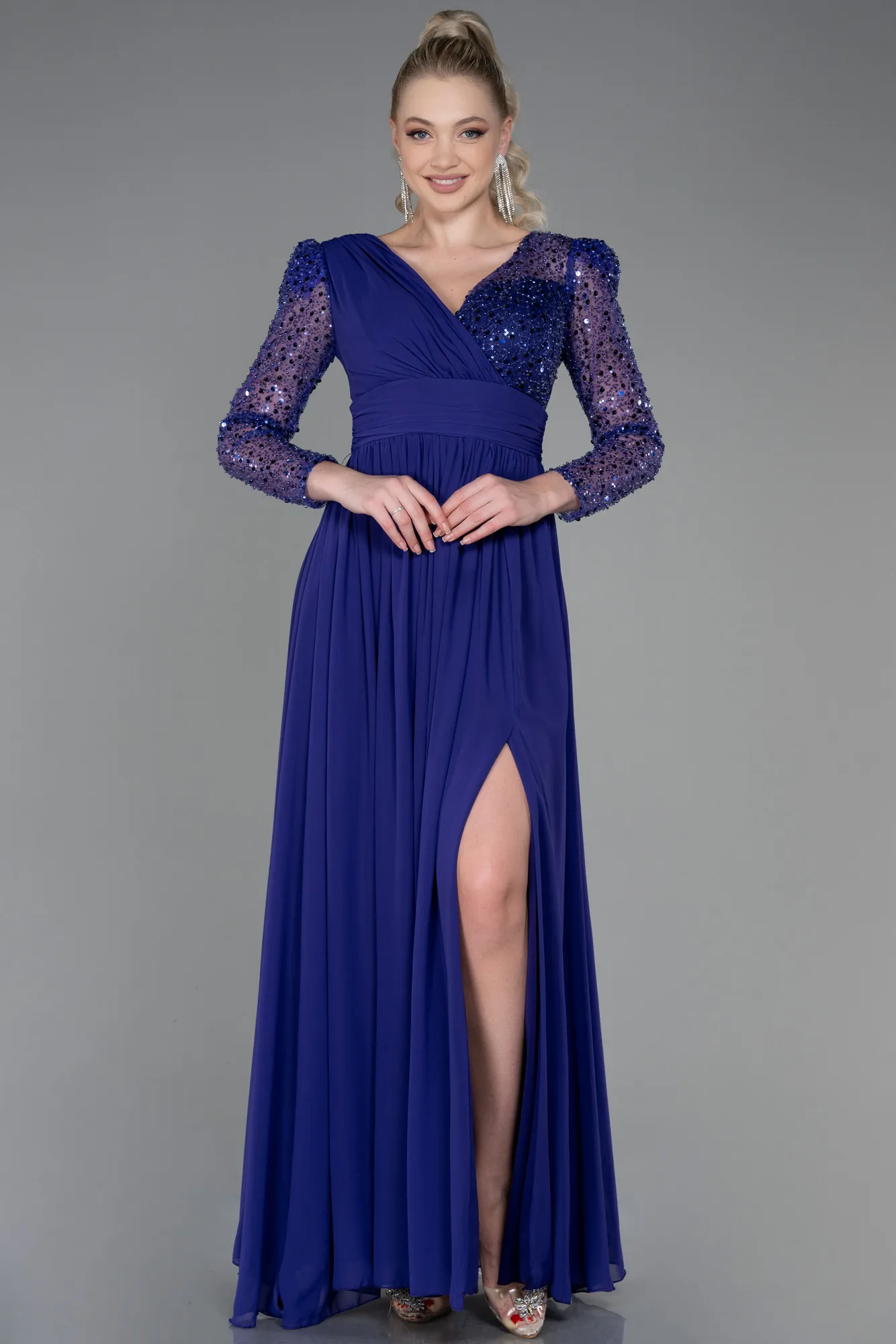 Purple-Long Chiffon Evening Dress ABU3262