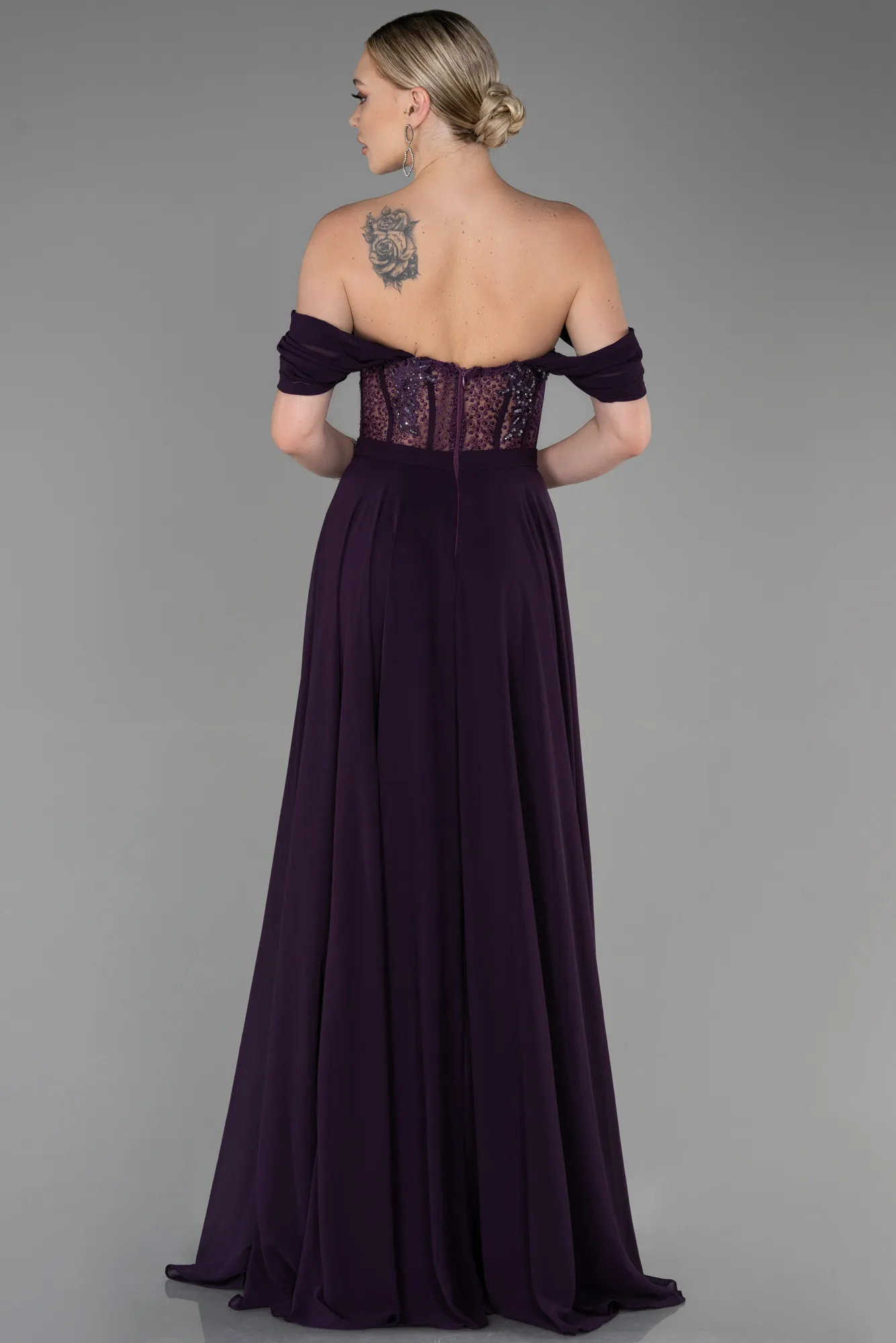 Purple-Long Chiffon Evening Dress ABU3310
