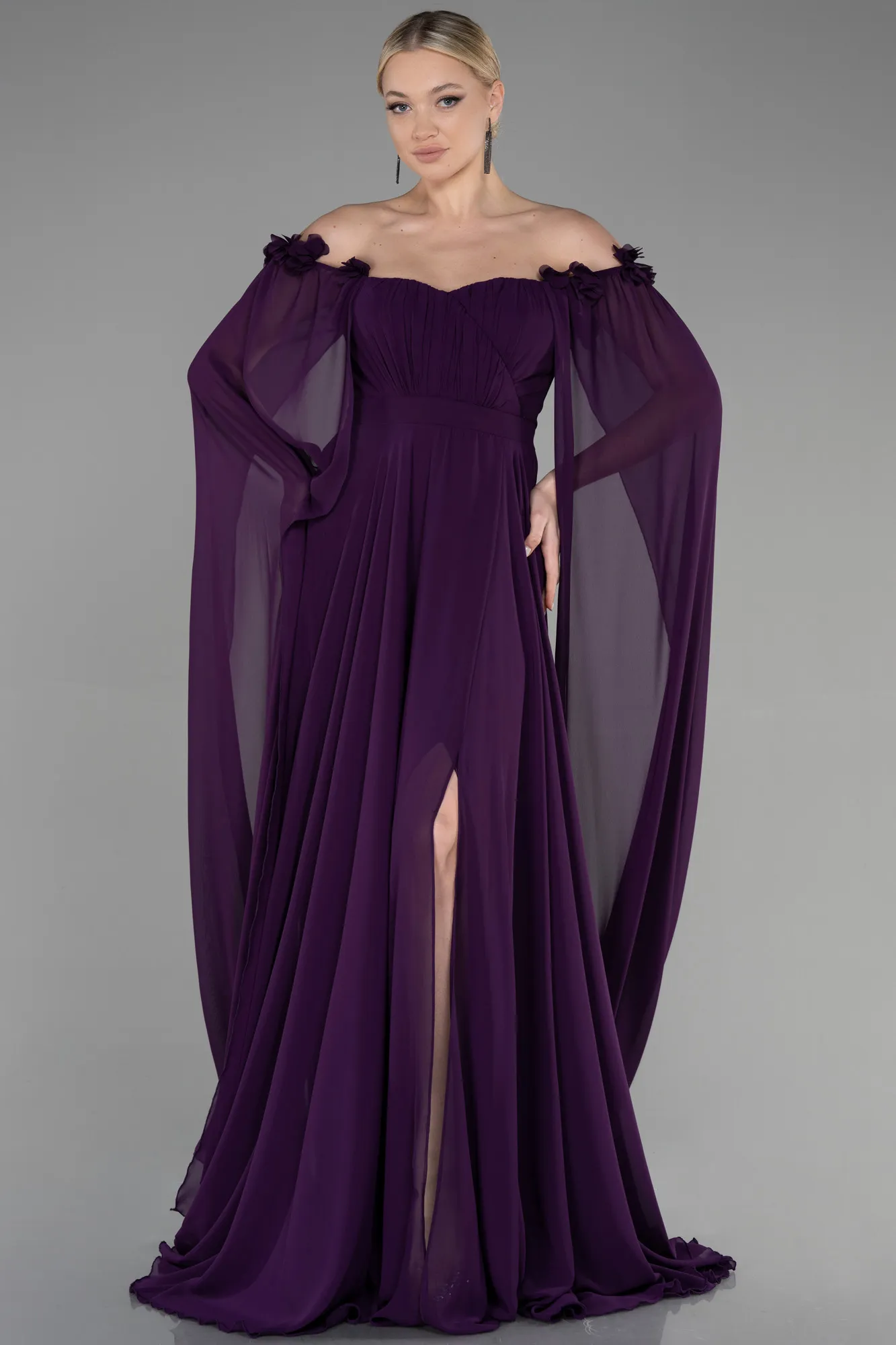 Purple-Long Chiffon Evening Dress ABU3462