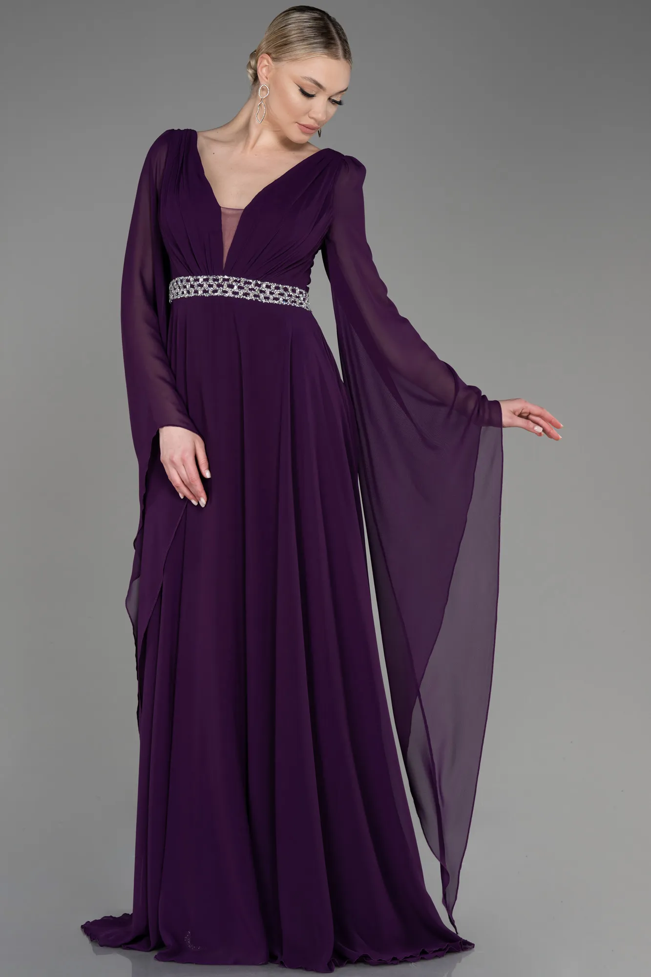 Purple-Long Chiffon Evening Dress ABU3541