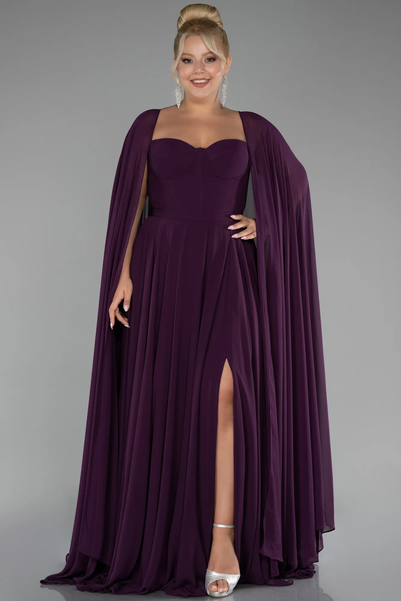 Purple-Long Chiffon Formal Plus Size Dress ABU4161