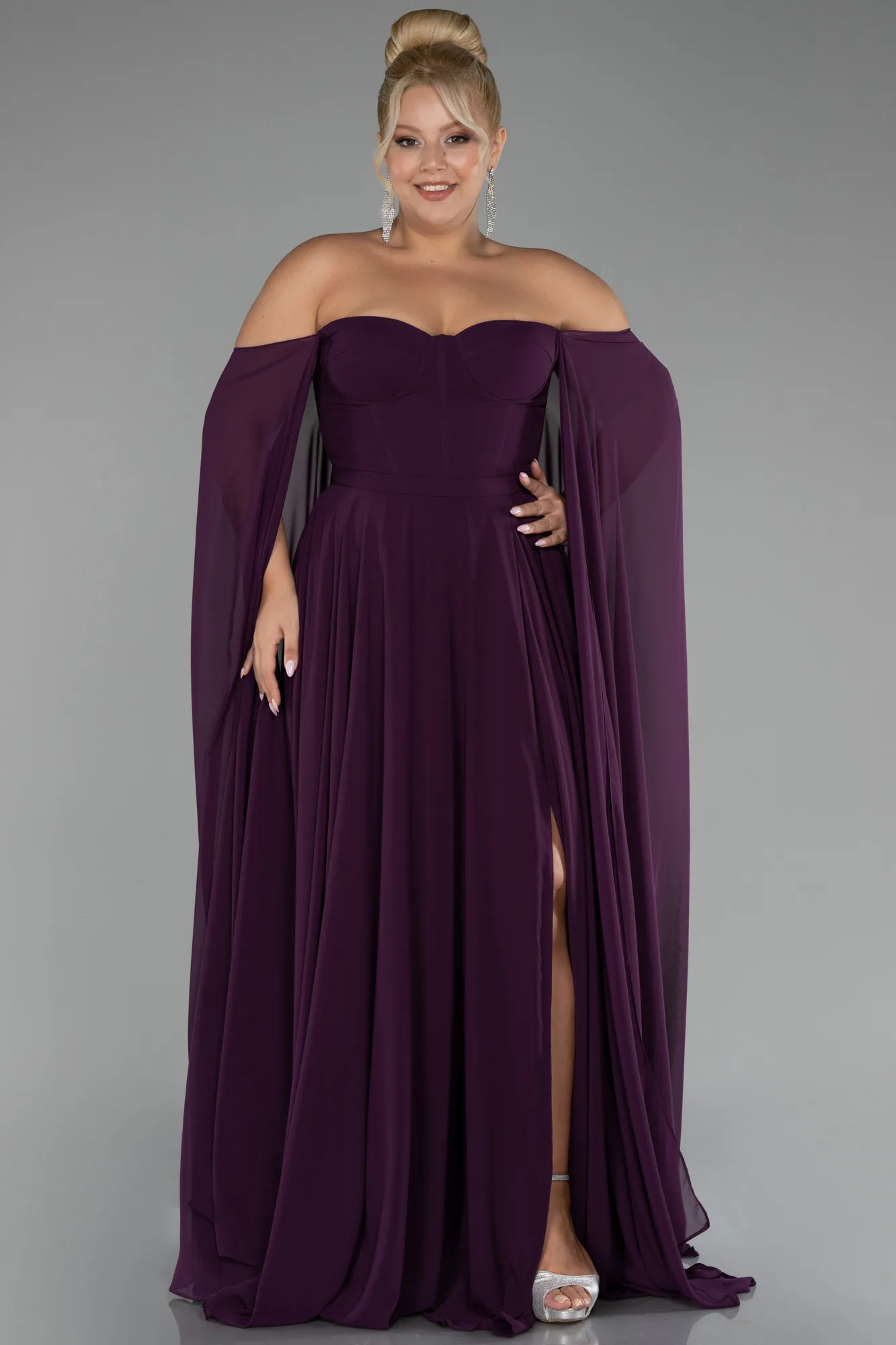 Purple-Long Chiffon Formal Plus Size Dress ABU4161