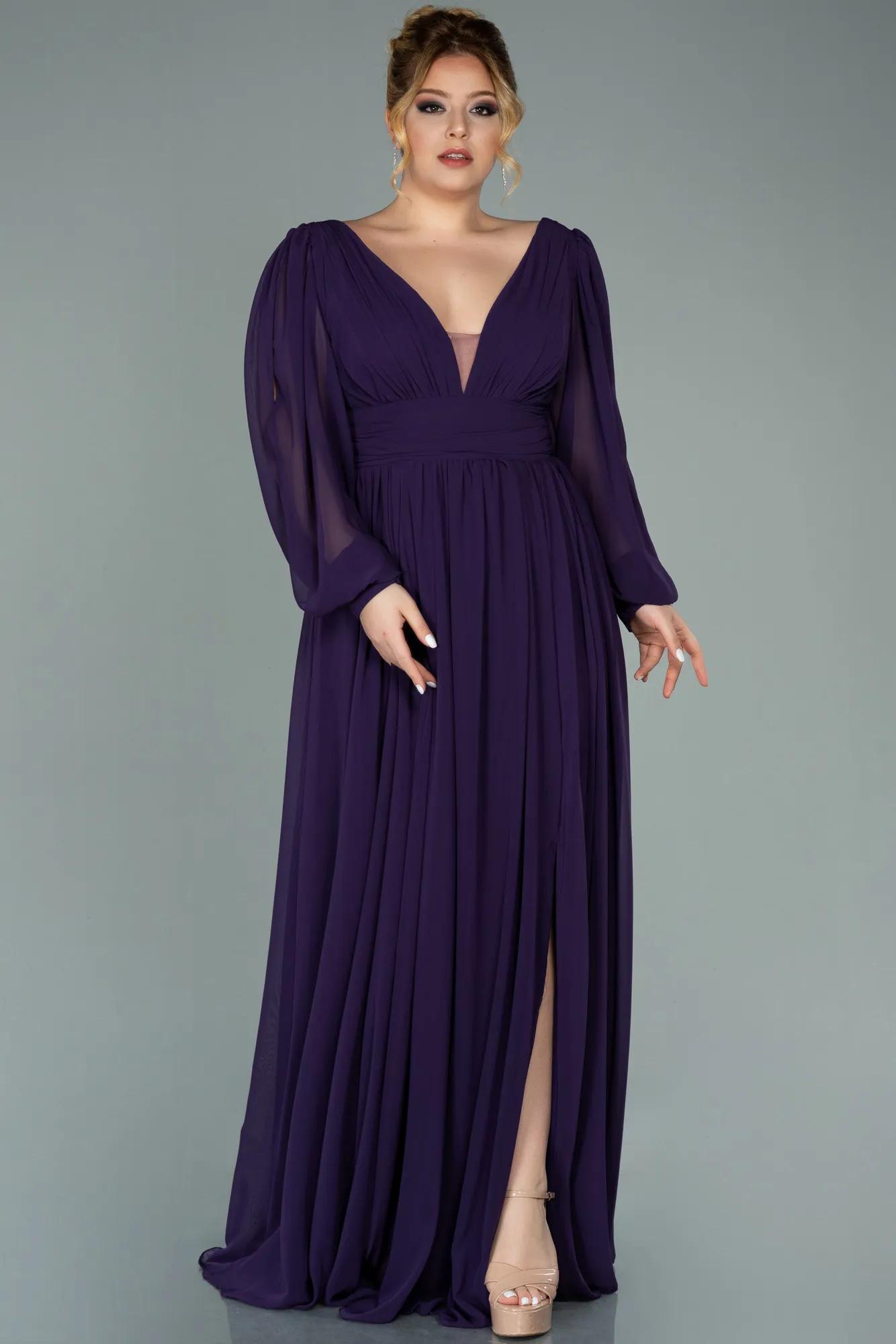 Purple-Long Chiffon Oversized Evening Dress ABU1988