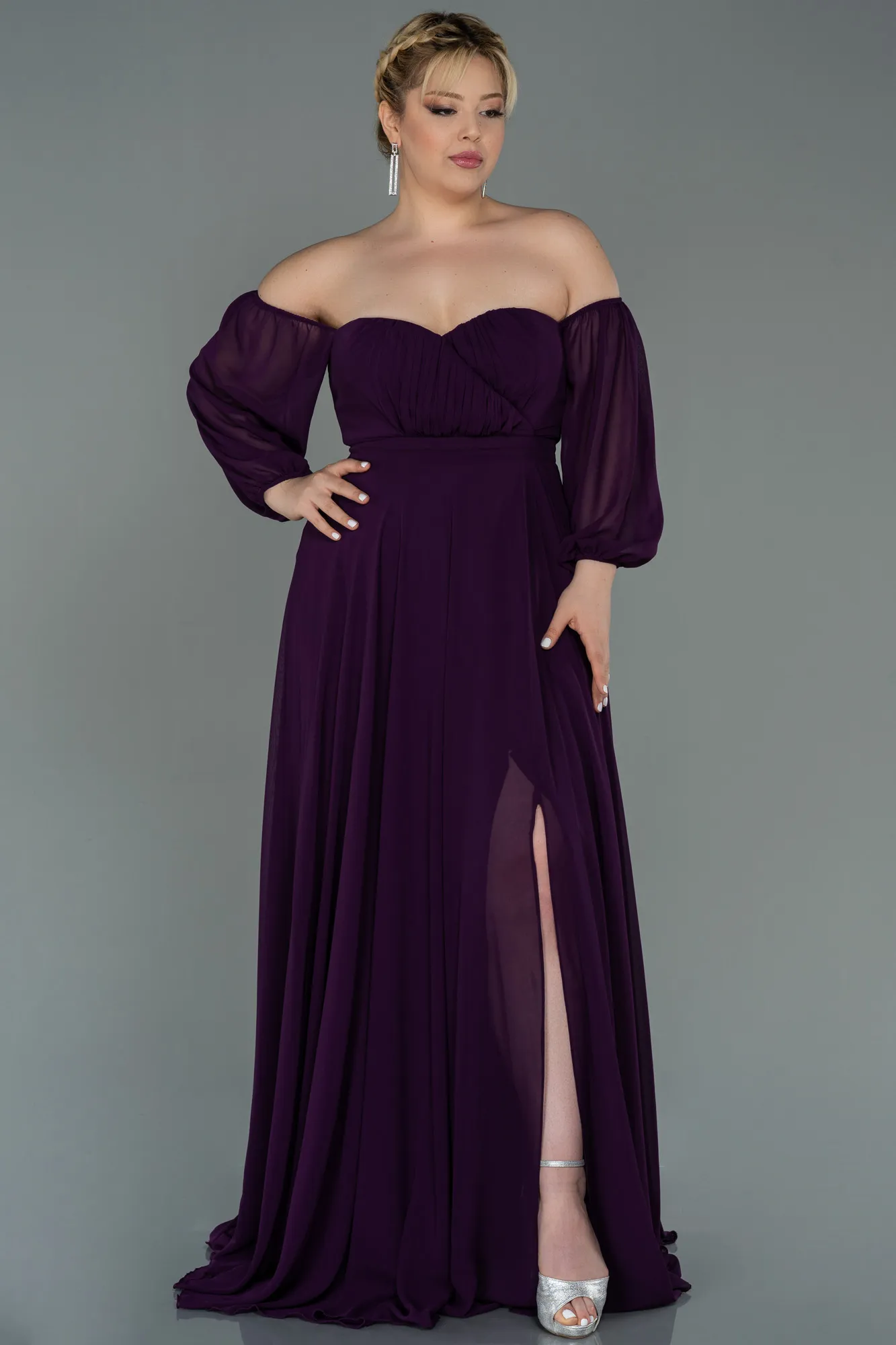 Purple-Long Chiffon Oversized Evening Dress ABU2597