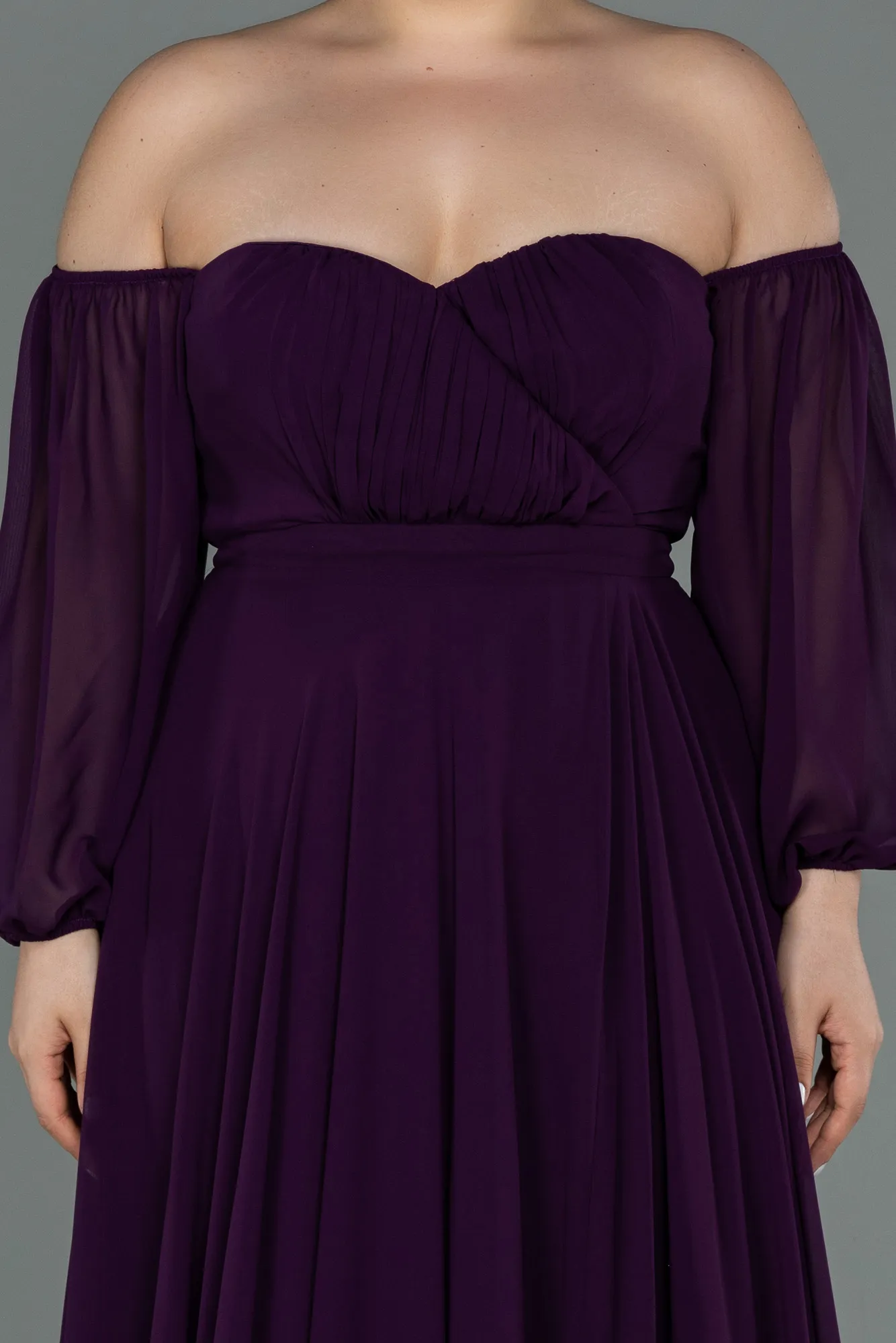 Purple-Long Chiffon Oversized Evening Dress ABU2597