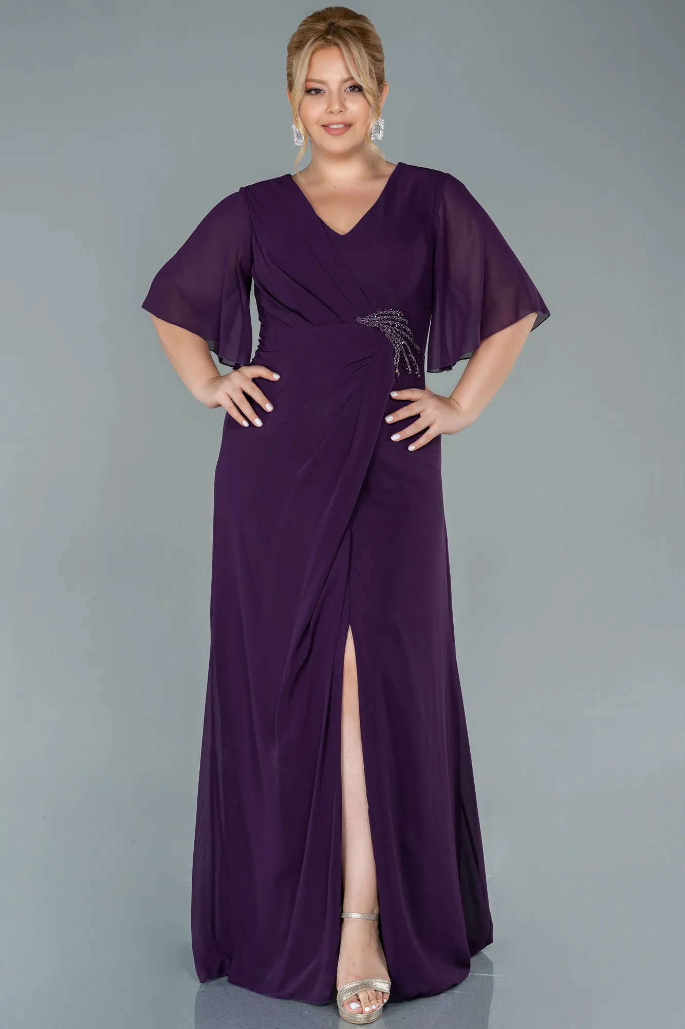 Purple-Long Chiffon Oversized Evening Dress ABU2748