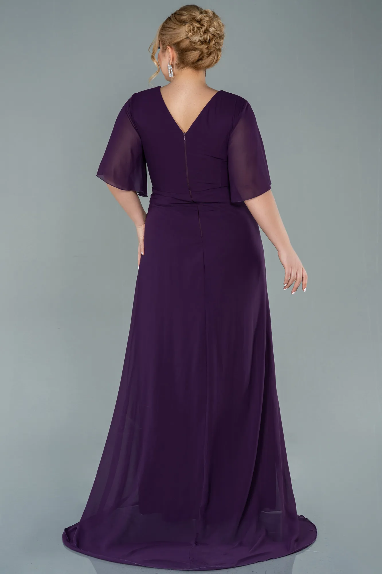 Purple-Long Chiffon Oversized Evening Dress ABU2748