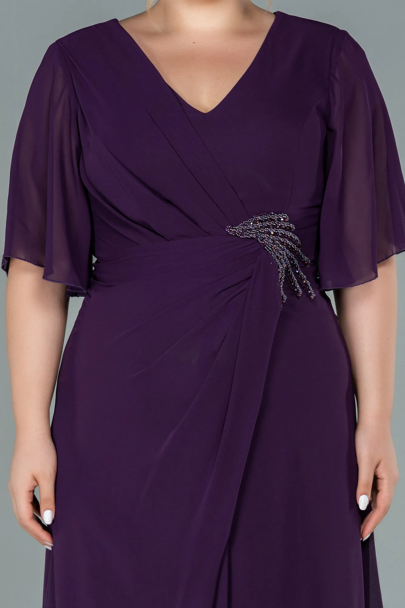 Purple-Long Chiffon Oversized Evening Dress ABU2748