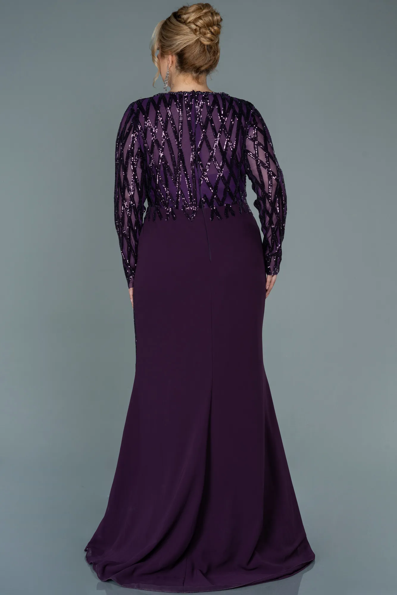 Purple-Long Chiffon Plus Size Evening Dress ABU2572