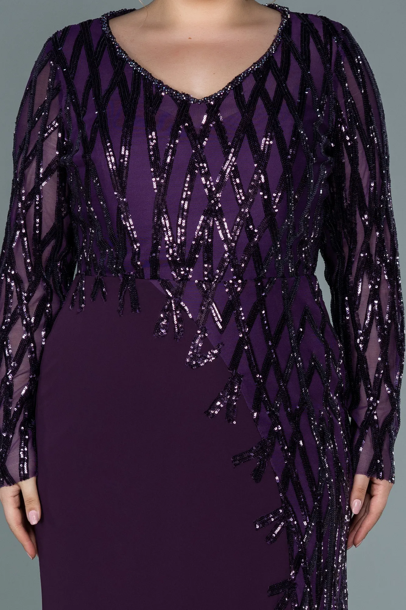 Purple-Long Chiffon Plus Size Evening Dress ABU2572