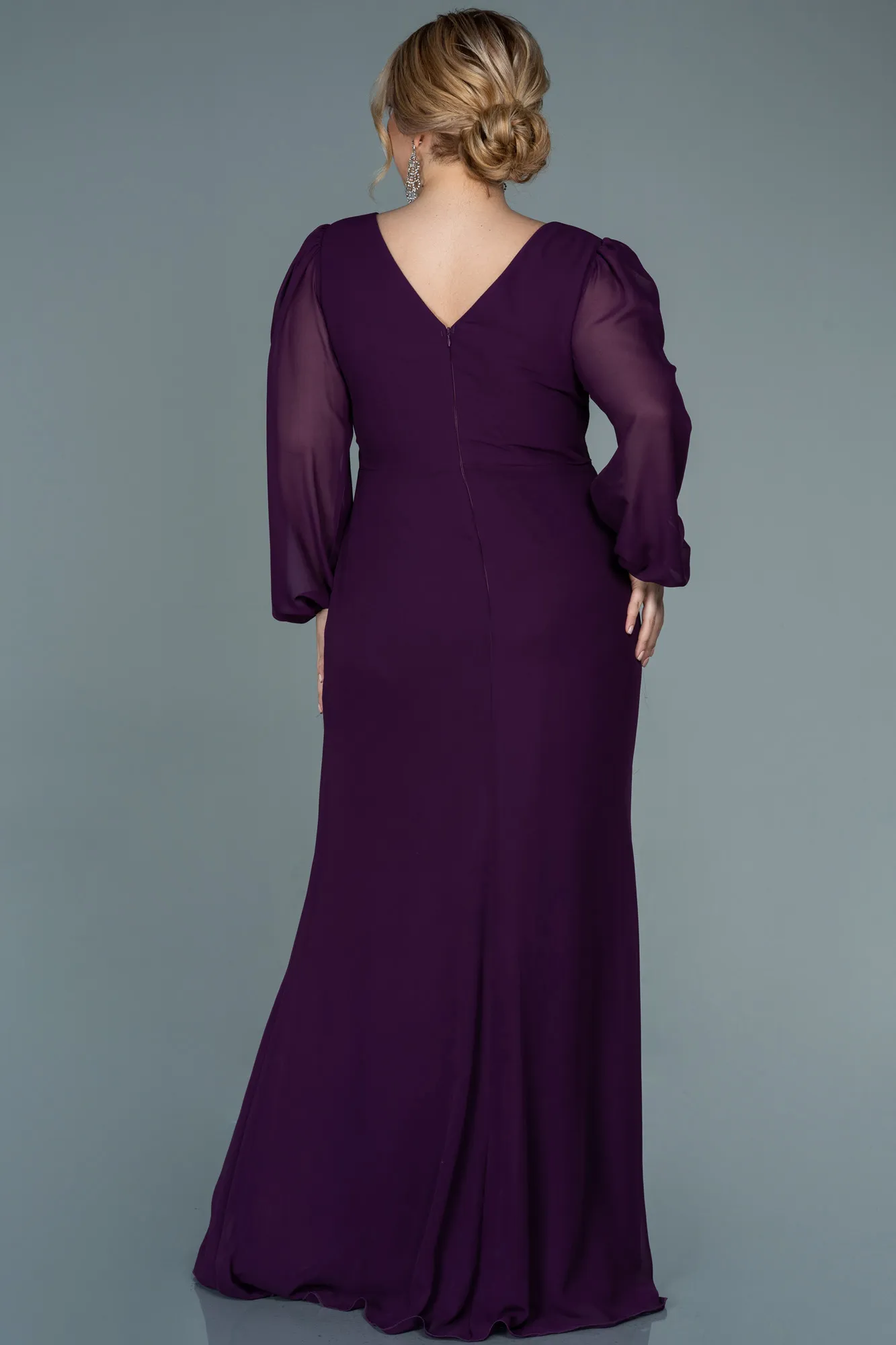 Purple-Long Chiffon Plus Size Evening Dress ABU2763