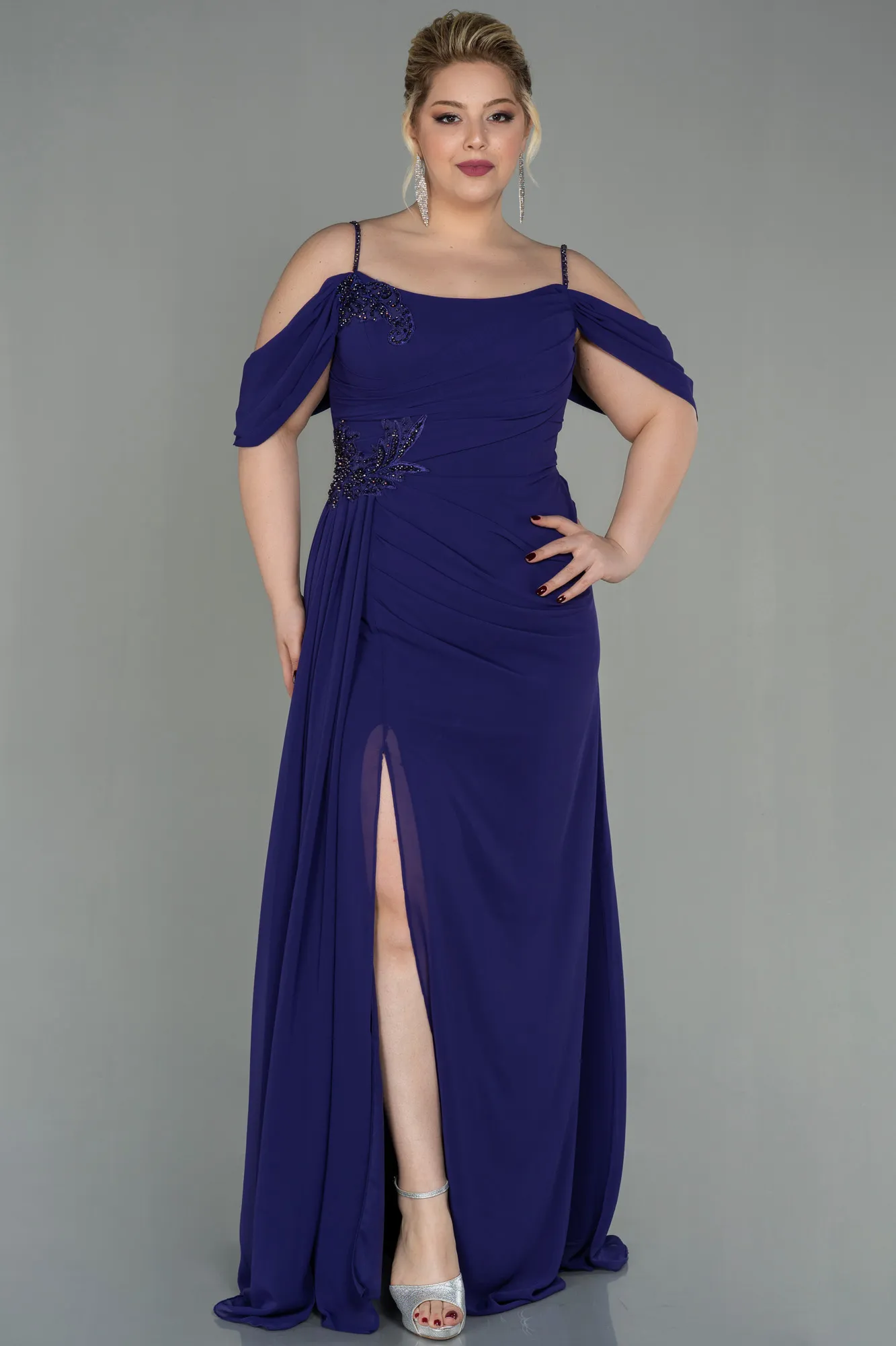 Purple-Long Chiffon Plus Size Evening Dress ABU2929