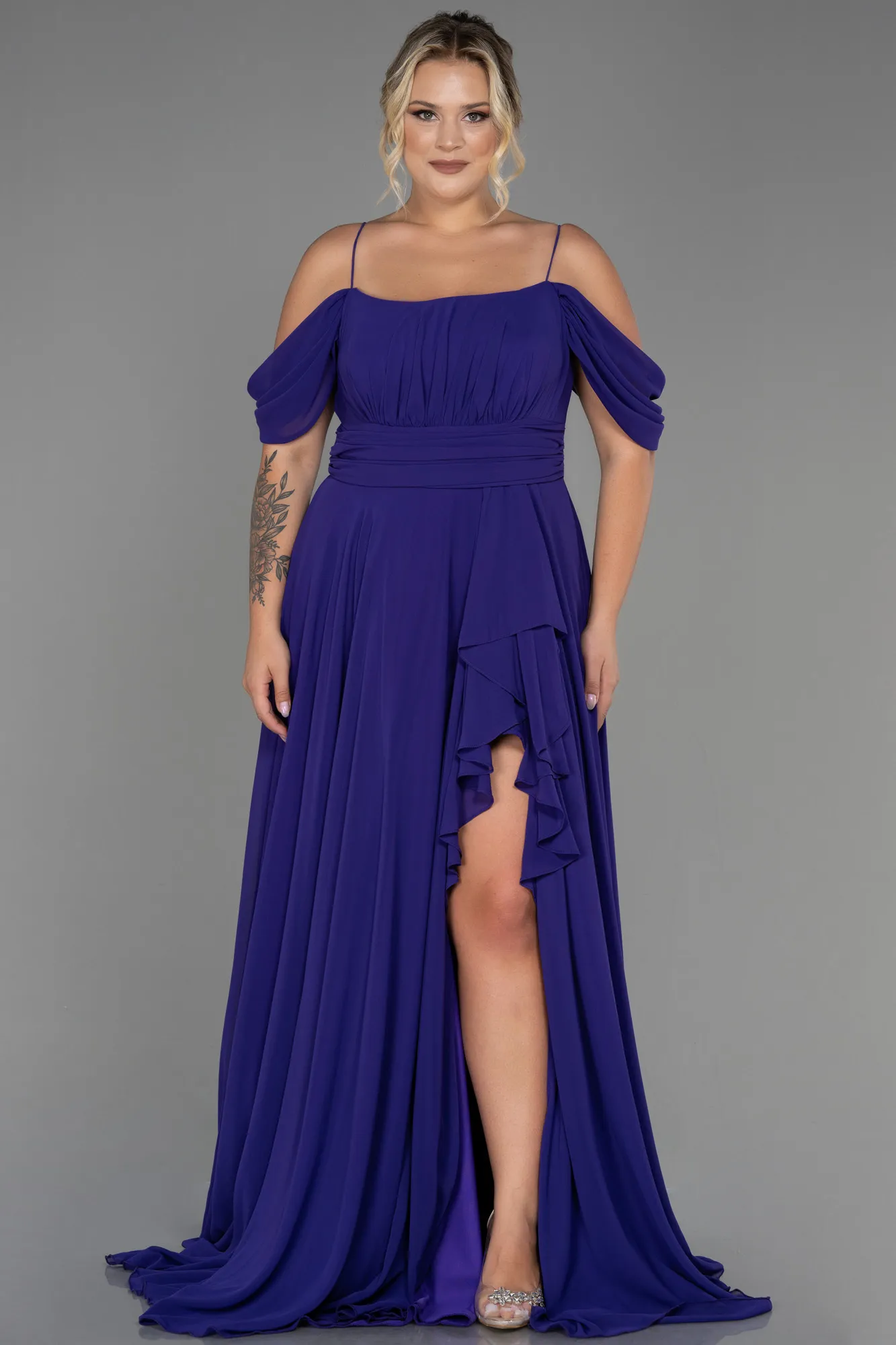 Purple-Long Chiffon Plus Size Evening Dress ABU3168