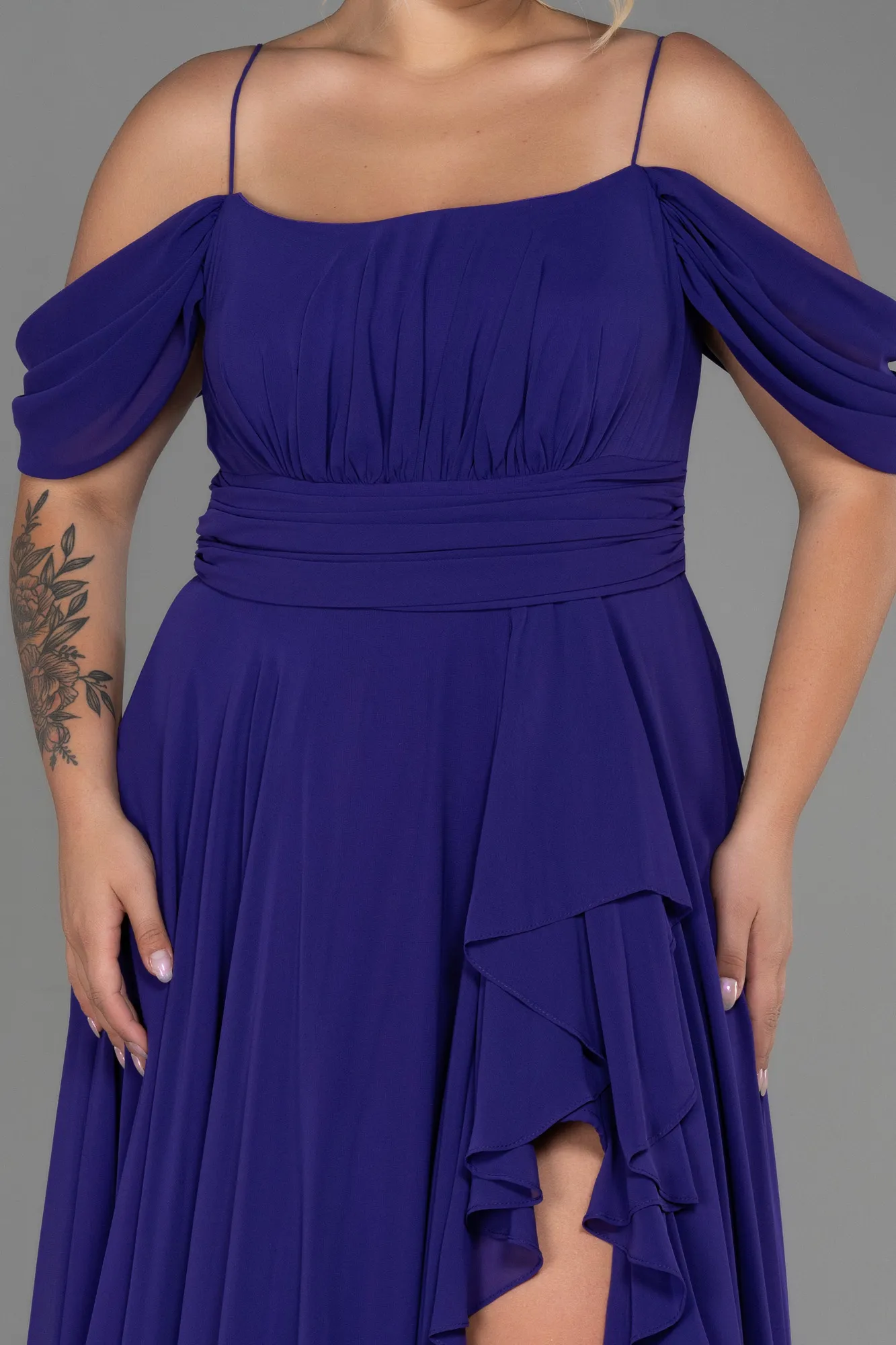 Purple-Long Chiffon Plus Size Evening Dress ABU3168