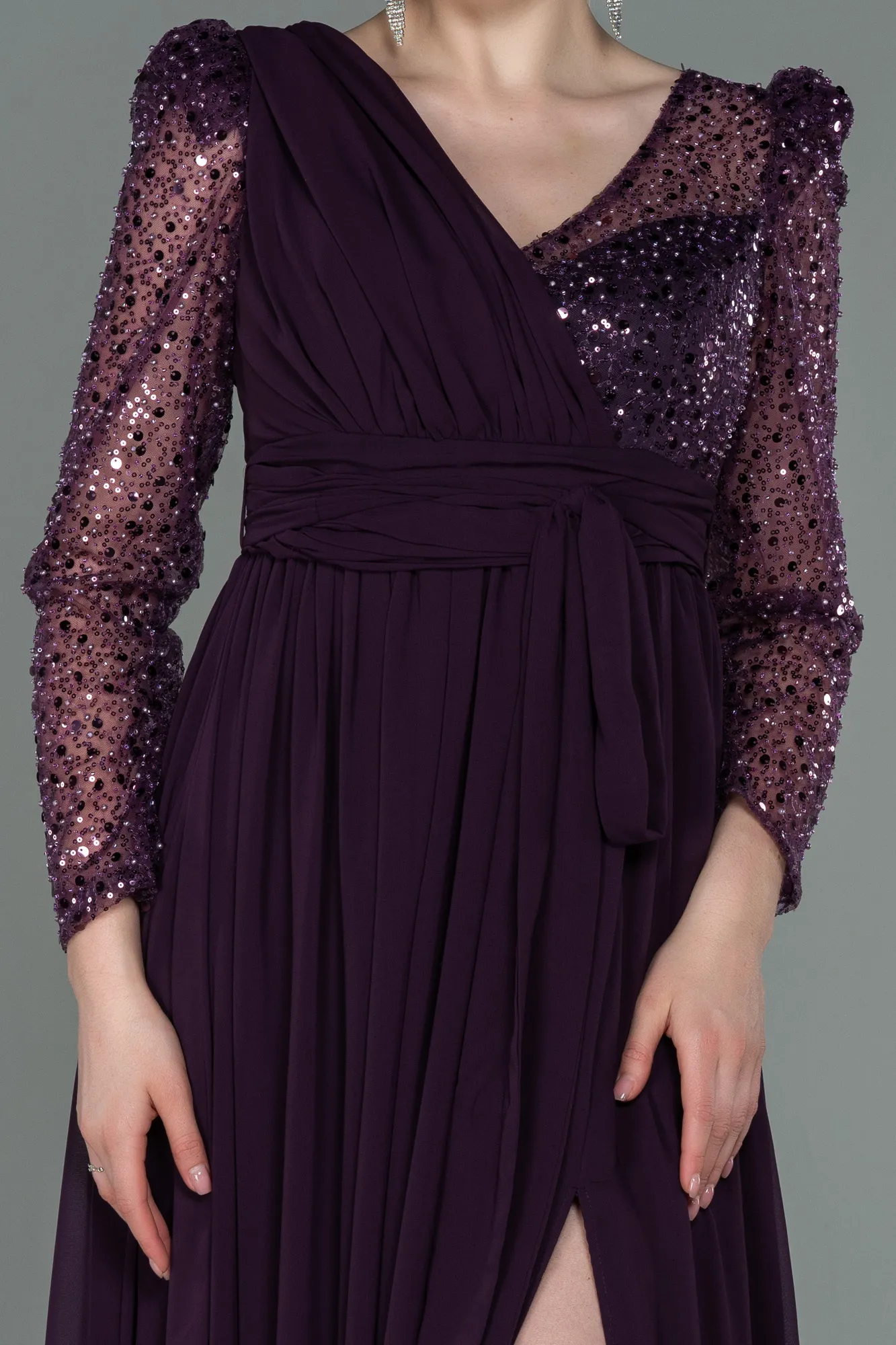 Purple-Long Chiffon Plus Size Evening Dress ABU3186