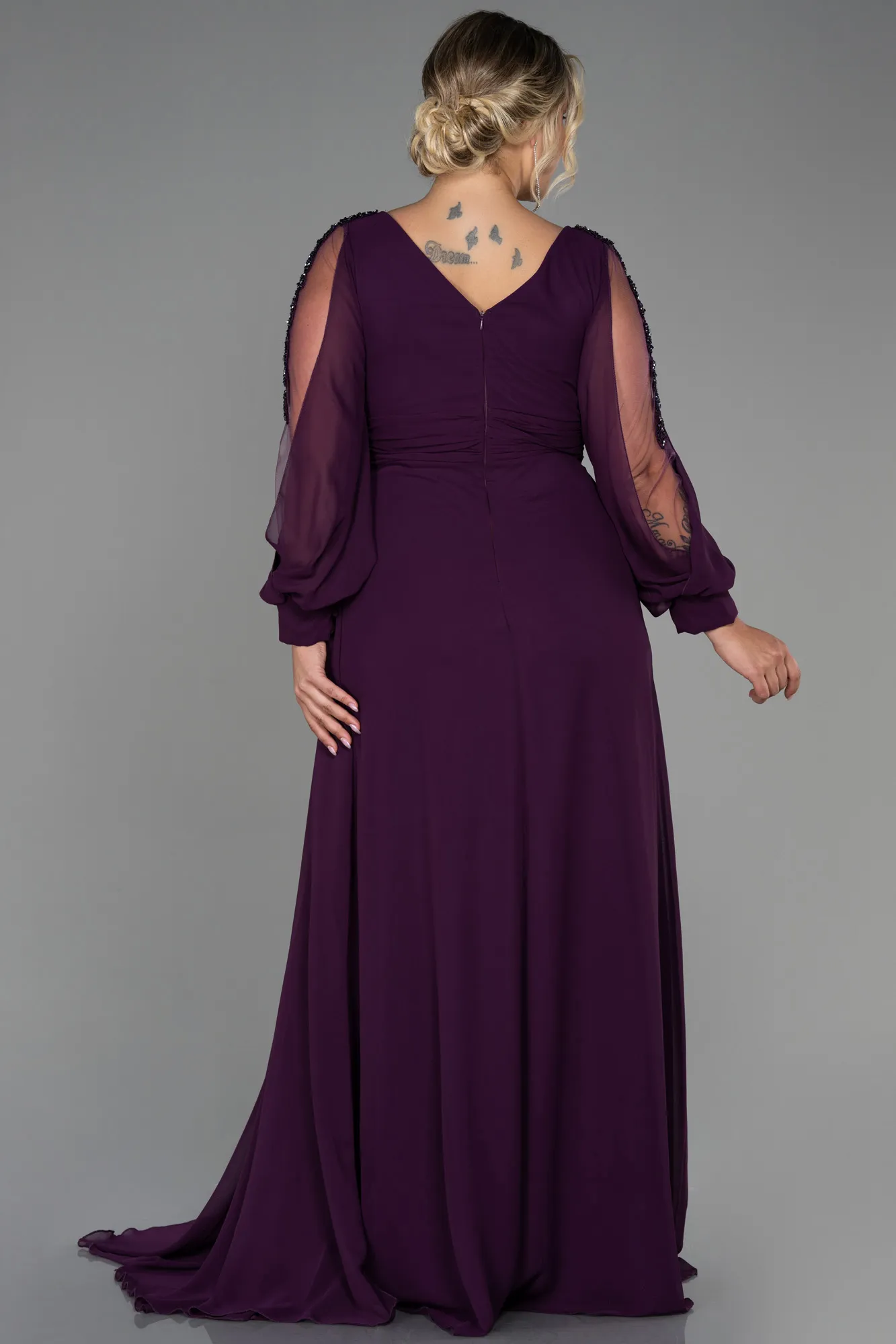 Purple-Long Chiffon Plus Size Evening Dress ABU3221