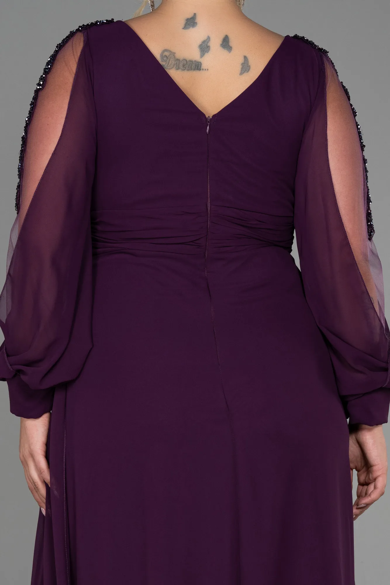 Purple-Long Chiffon Plus Size Evening Dress ABU3221