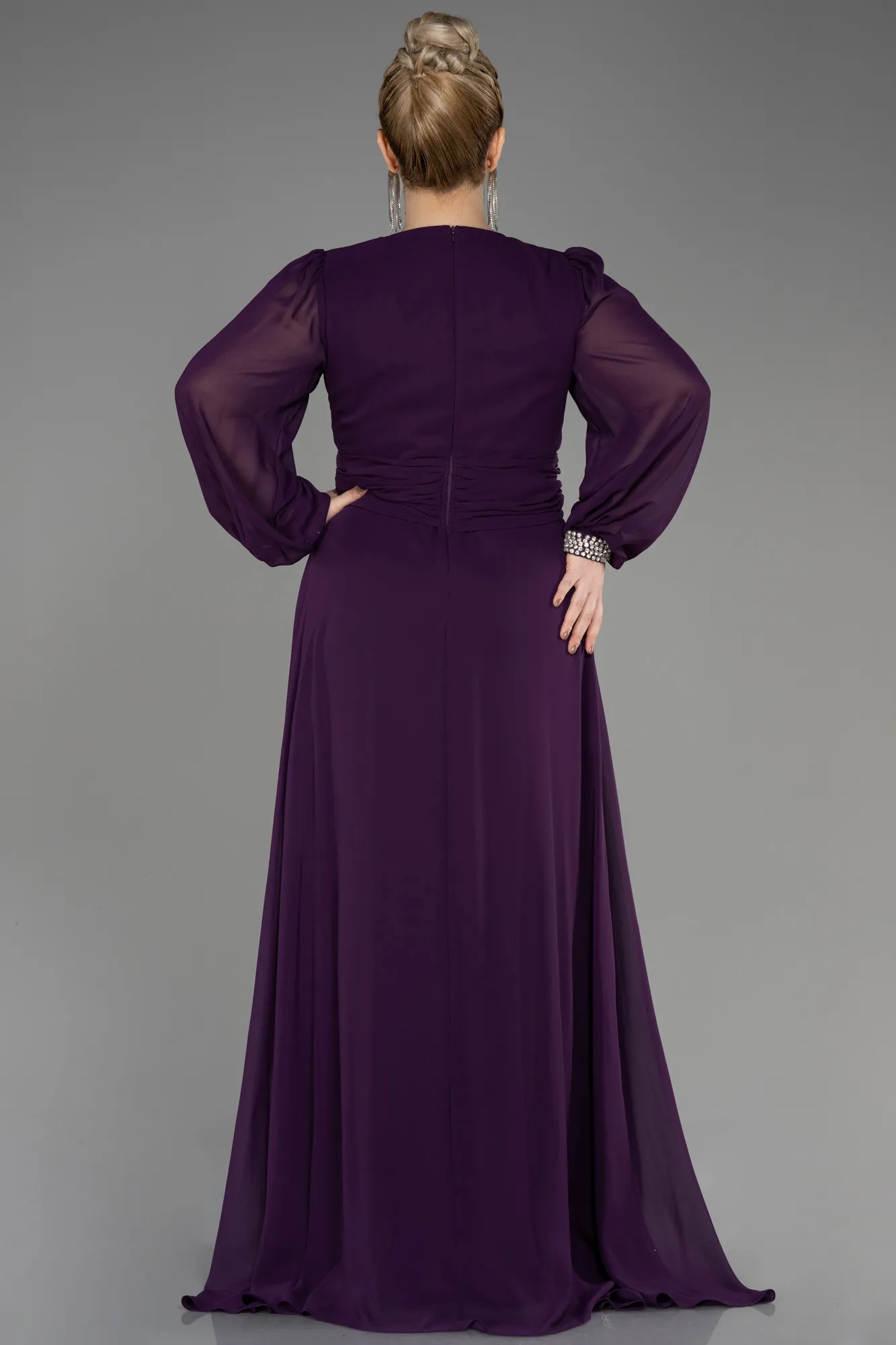 Purple-Long Chiffon Plus Size Evening Dress ABU3222