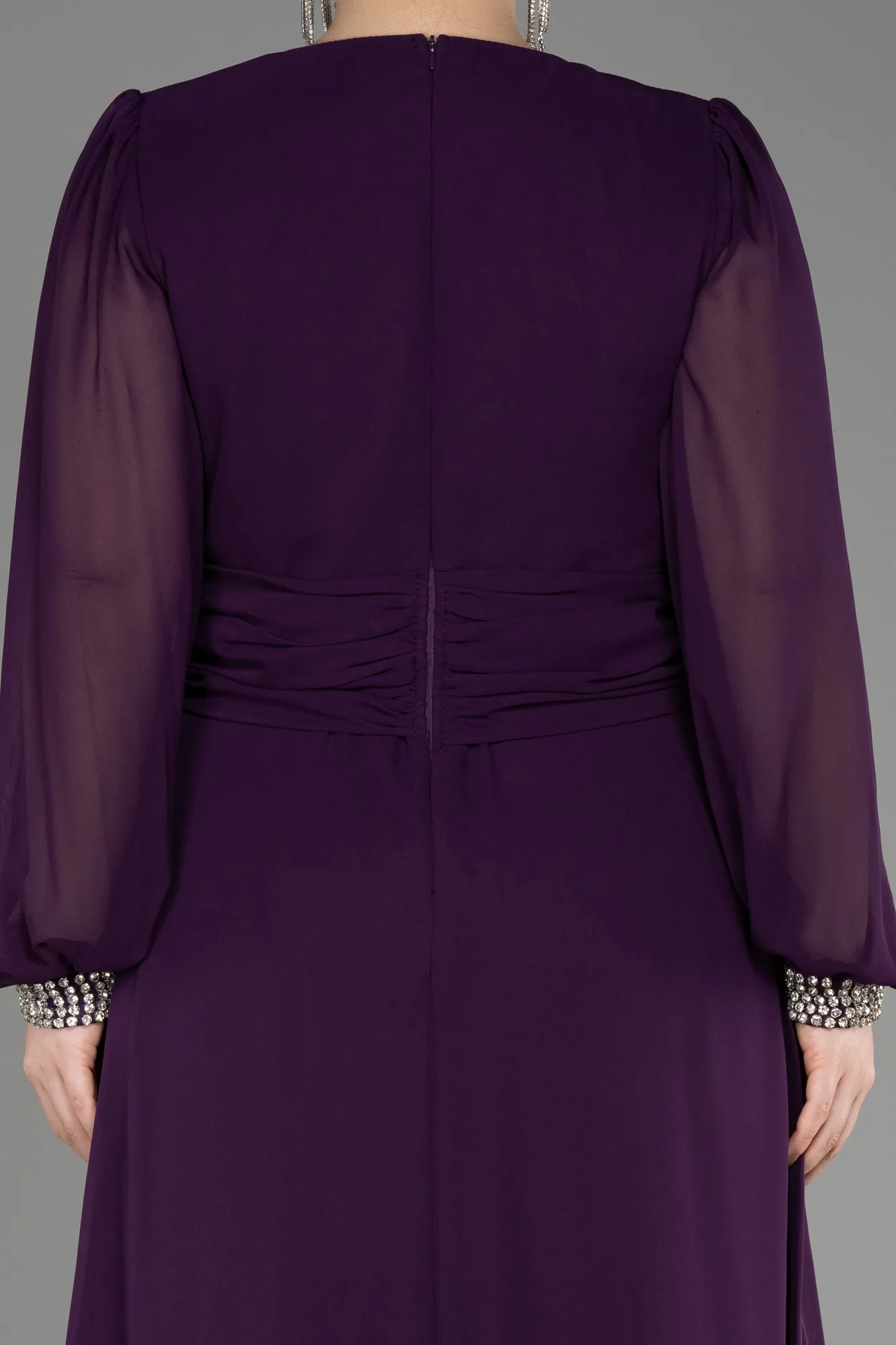 Purple-Long Chiffon Plus Size Evening Dress ABU3222