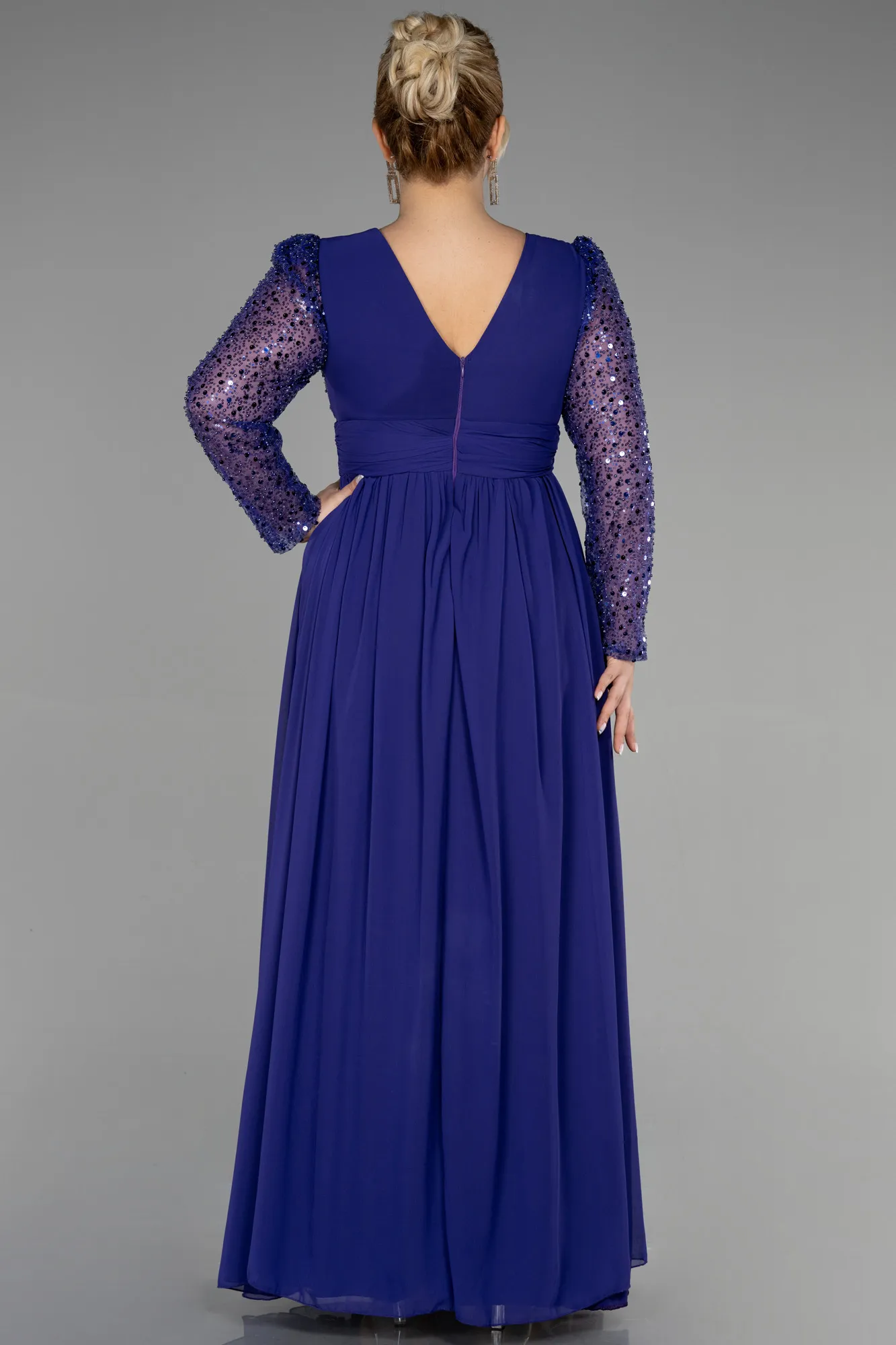 Purple-Long Chiffon Plus Size Evening Dress ABU3264