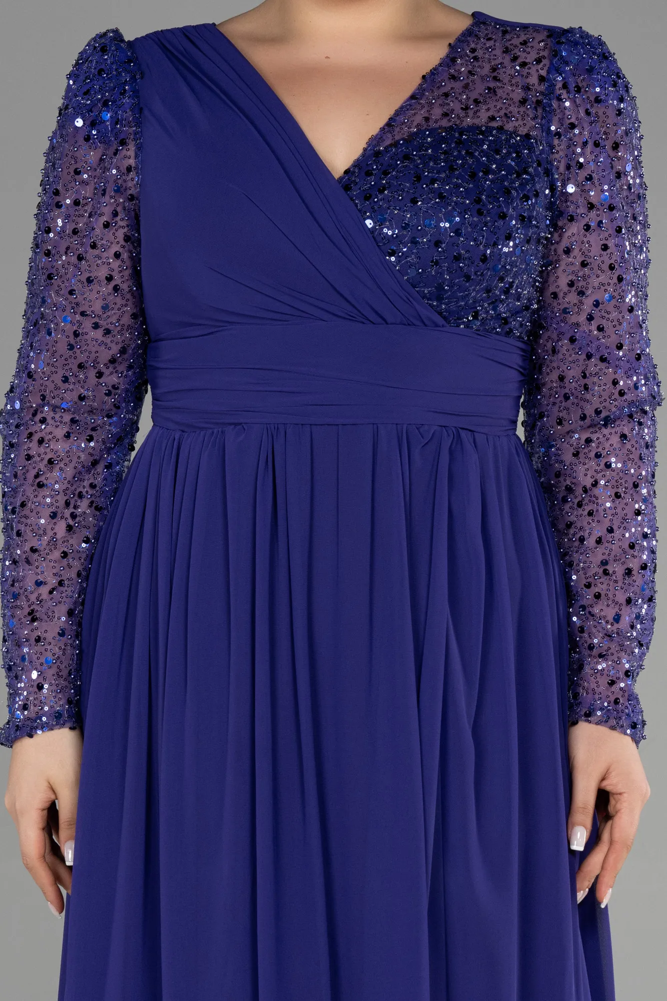 Purple-Long Chiffon Plus Size Evening Dress ABU3264