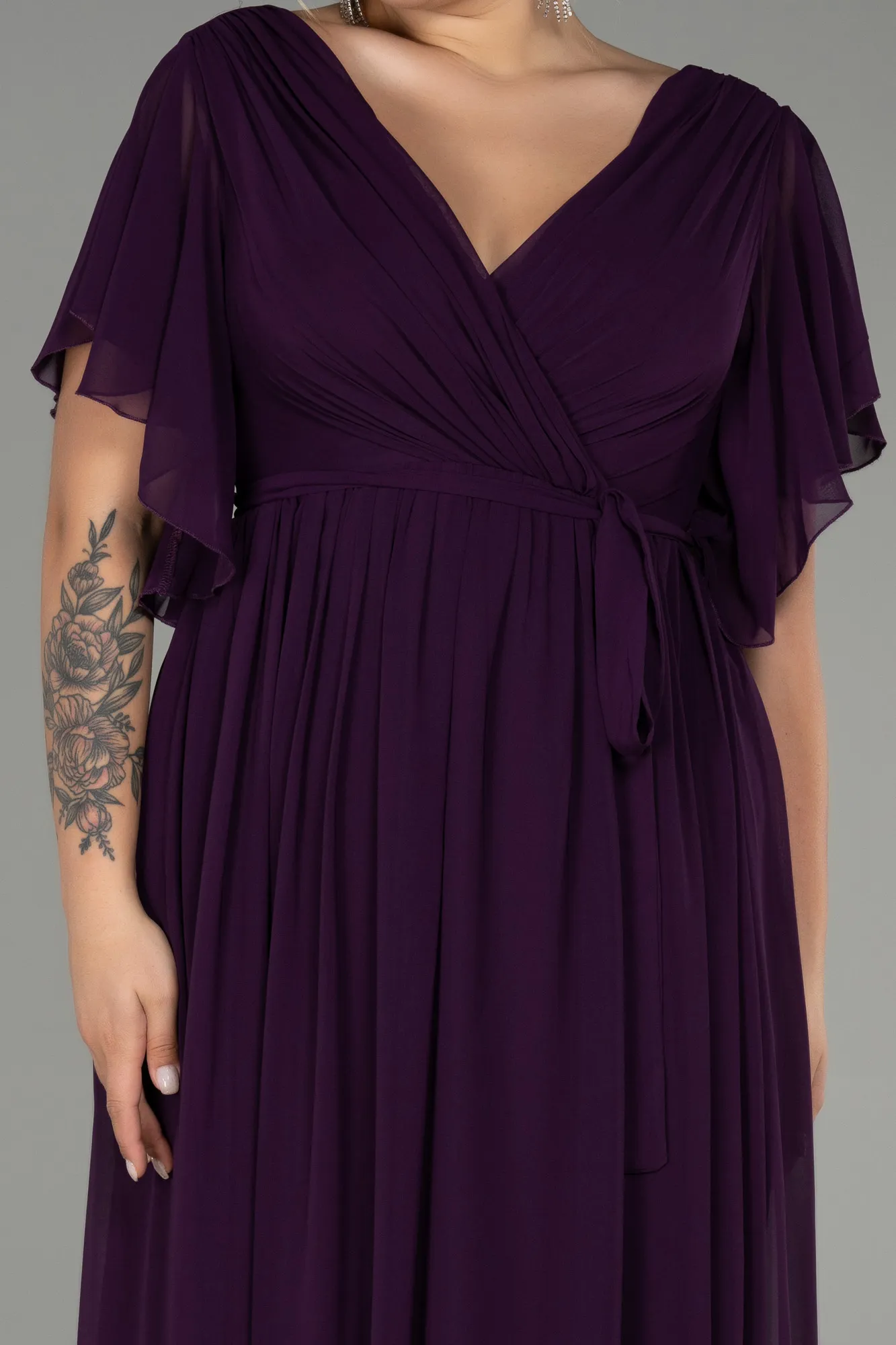 Purple-Long Chiffon Plus Size Evening Dress ABU3276
