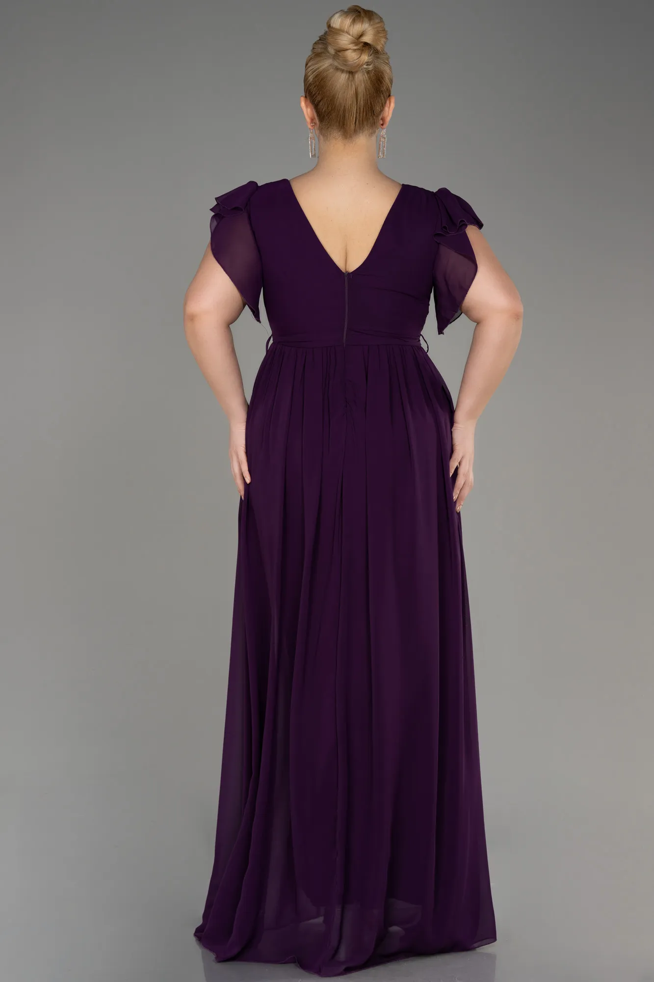 Purple-Long Chiffon Plus Size Evening Dress ABU3276