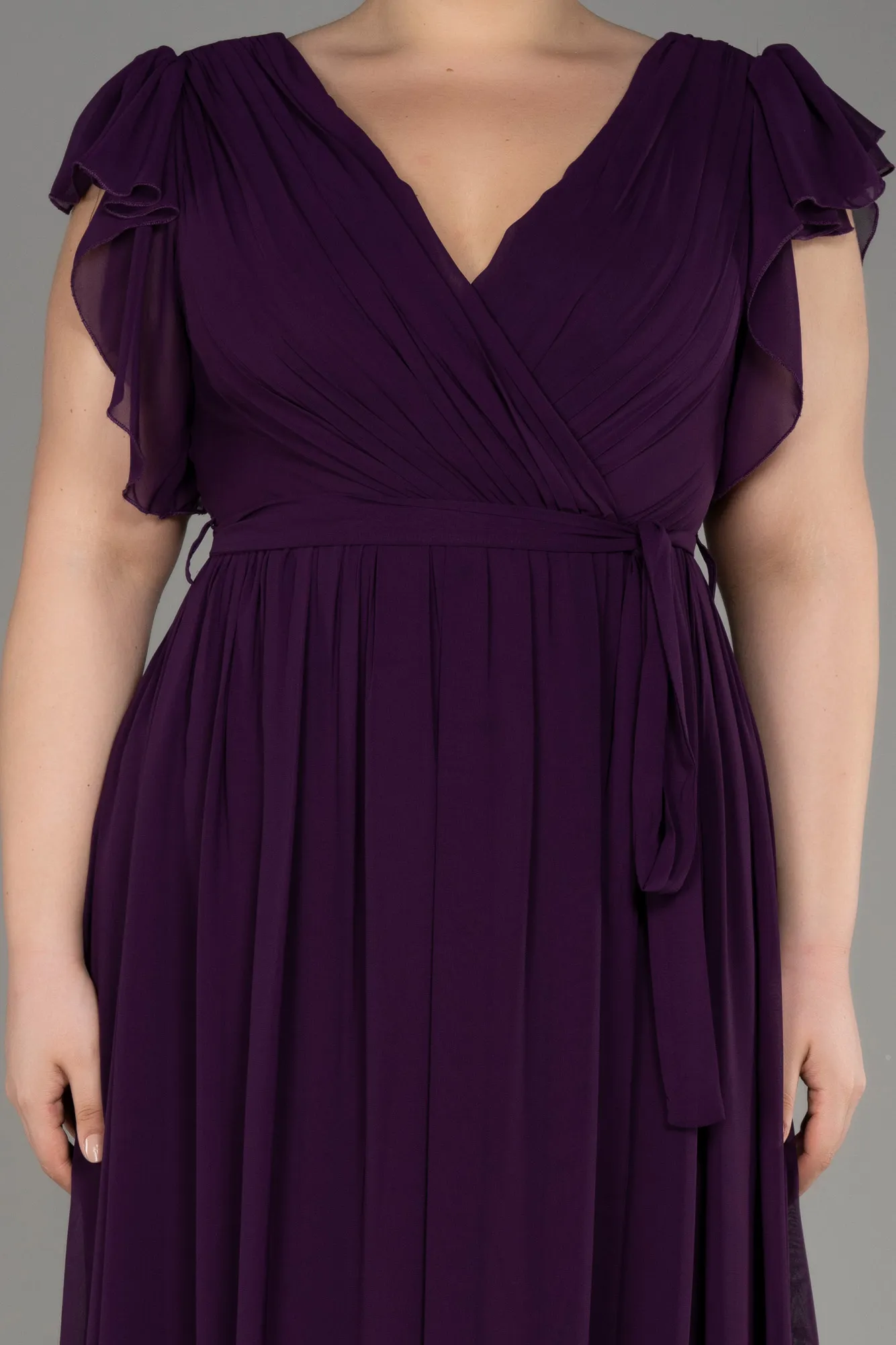 Purple-Long Chiffon Plus Size Evening Dress ABU3276