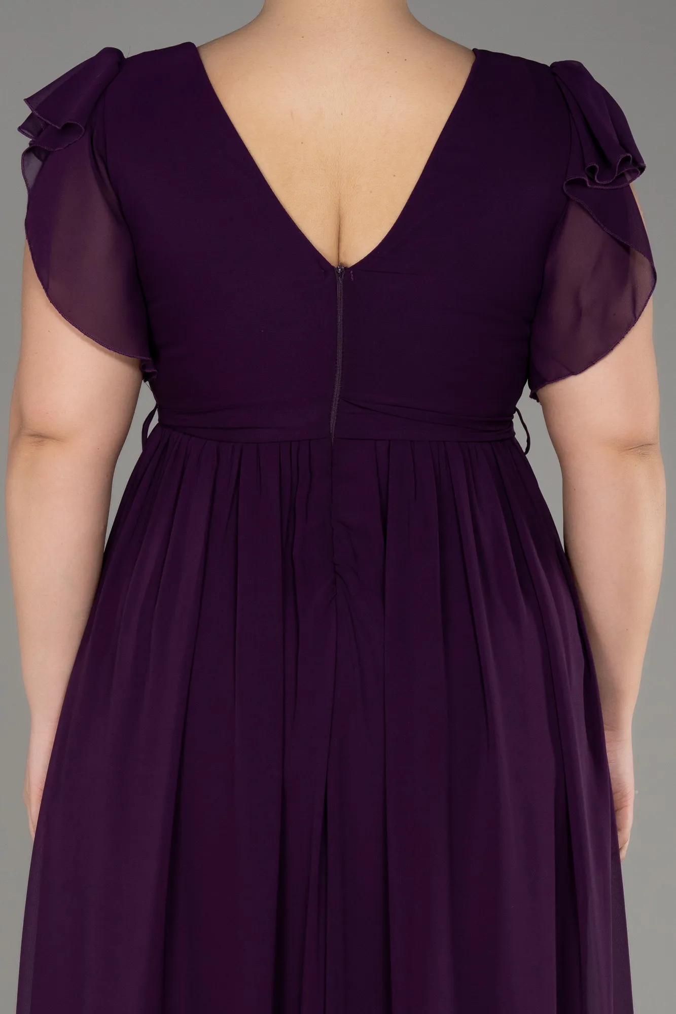 Purple-Long Chiffon Plus Size Evening Dress ABU3276