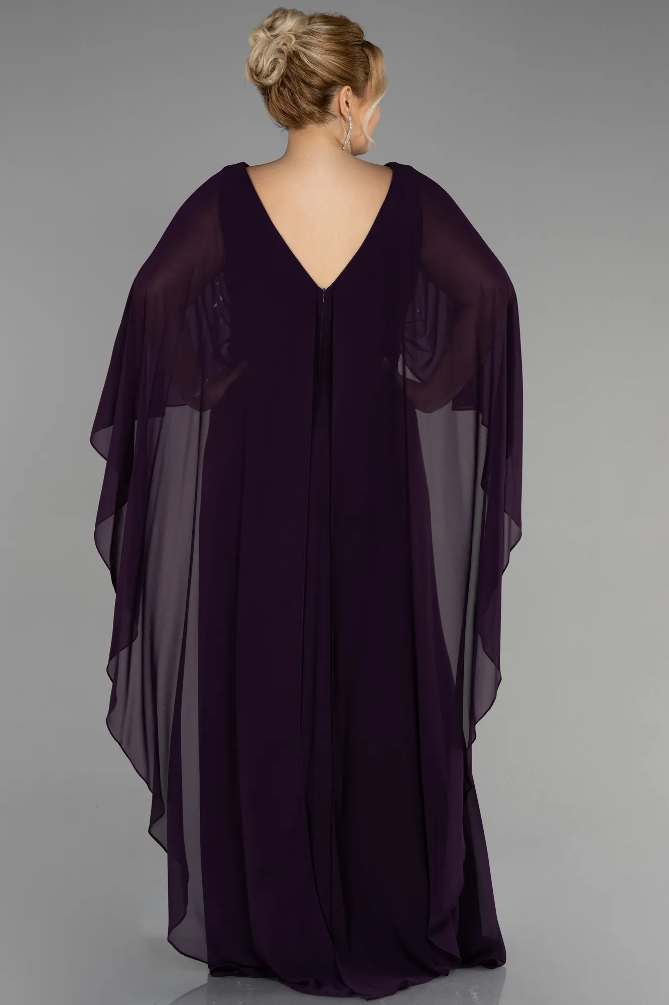 Purple-Long Chiffon Plus Size Evening Dress ABU3488
