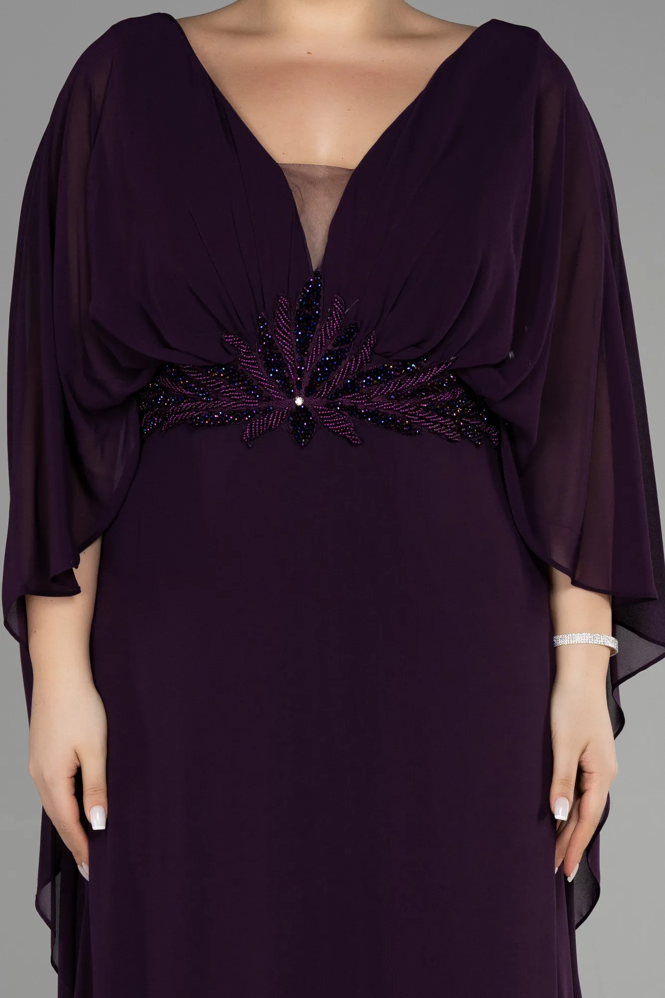 Purple-Long Chiffon Plus Size Evening Dress ABU3488