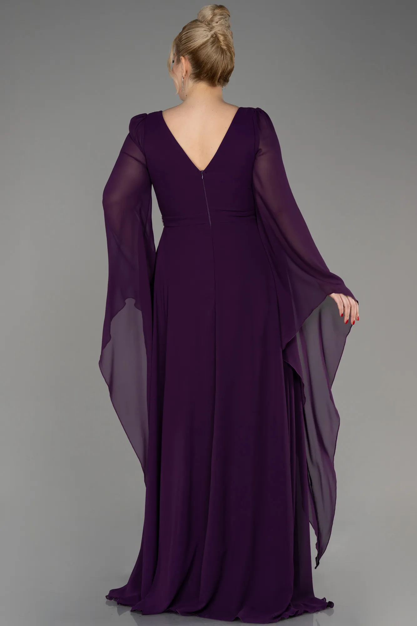 Purple-Long Chiffon Plus Size Evening Dress ABU3543