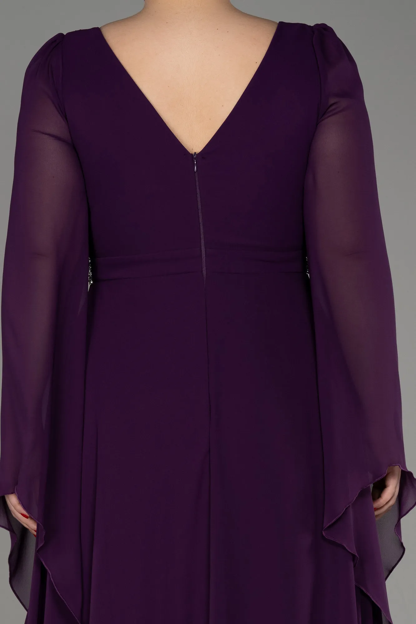 Purple-Long Chiffon Plus Size Evening Dress ABU3543