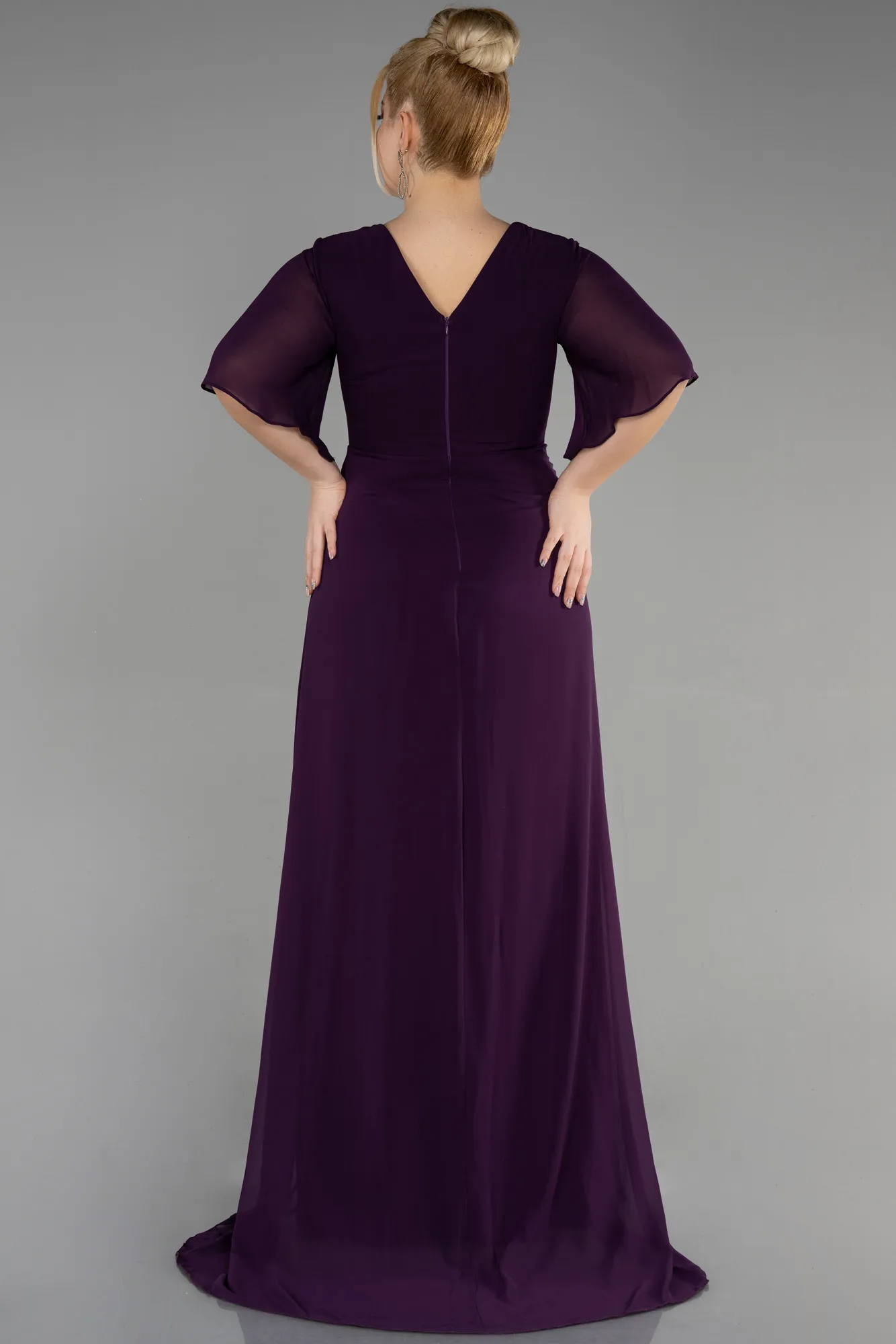 Purple-Long Chiffon Plus Size Evening Gown ABU3592