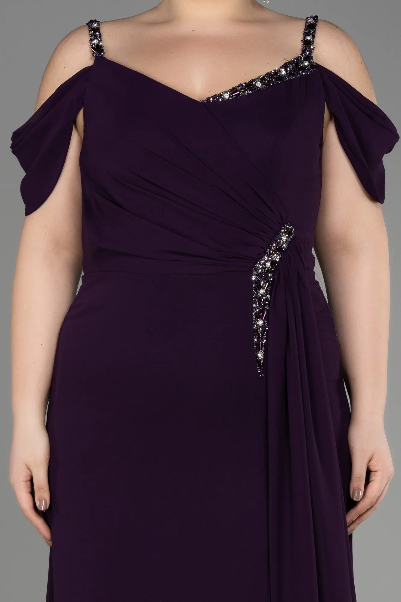 Purple-Long Chiffon Plus Size Evening Gown ABU3742