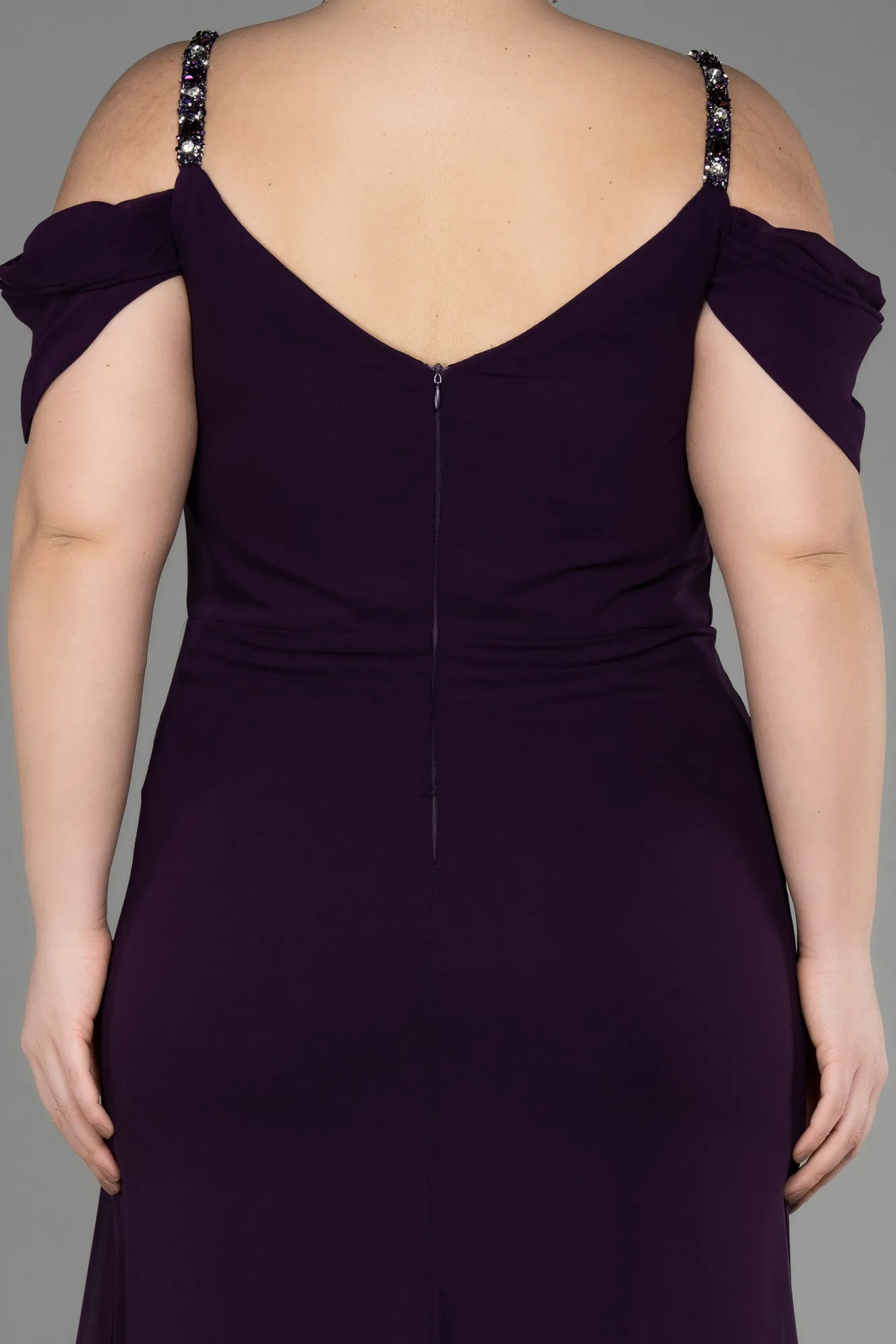 Purple-Long Chiffon Plus Size Evening Gown ABU3742
