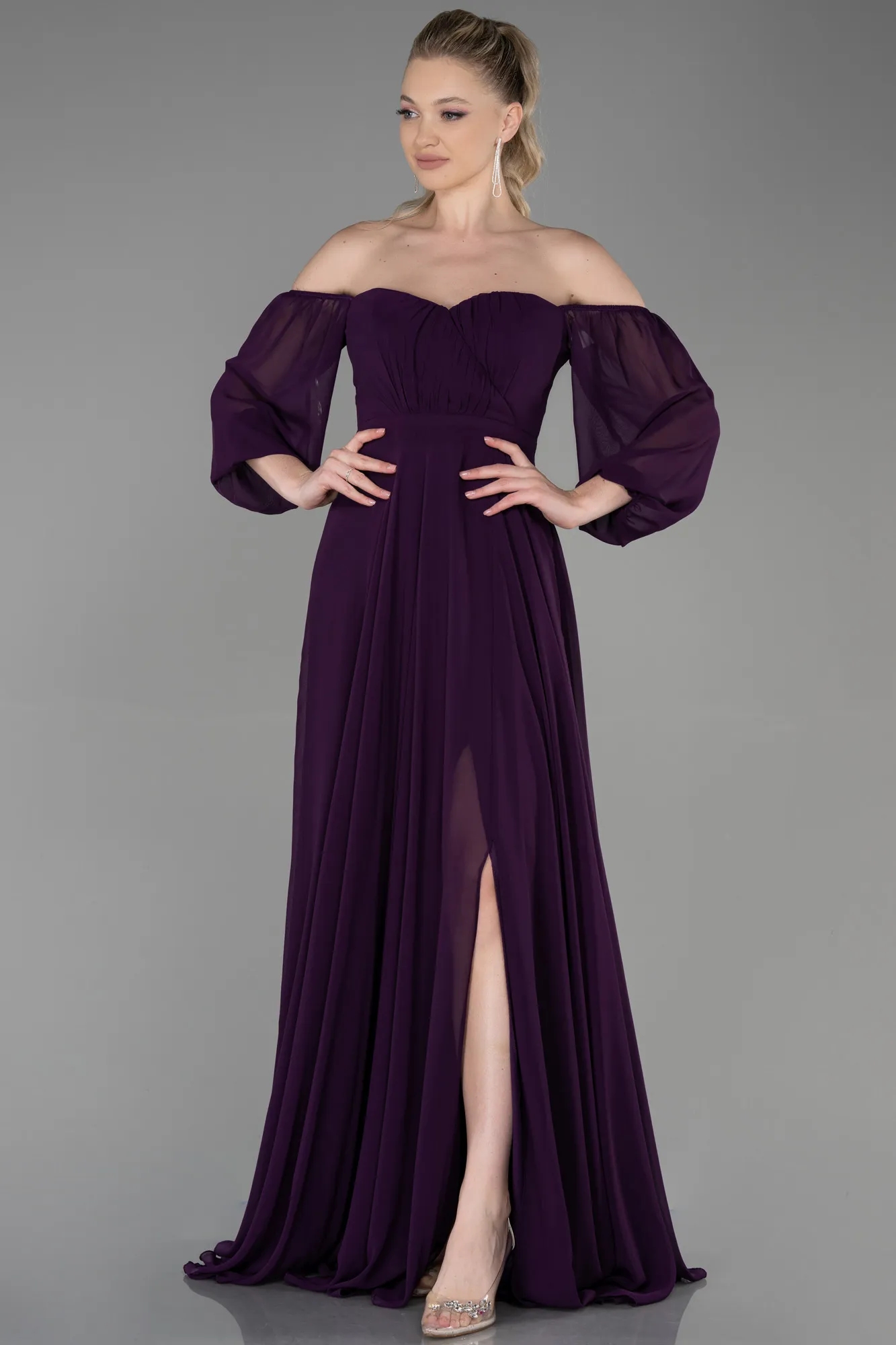 Purple-Long Chiffon Prom Gown ABU2457