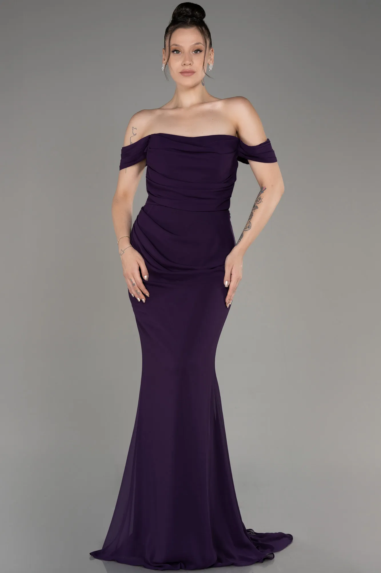 Purple-Long Chiffon Prom Gown ABU3211