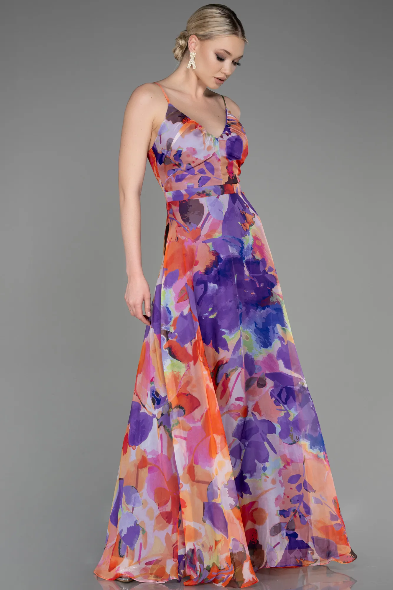 Purple-Long Chiffon Prom Gown ABU3759
