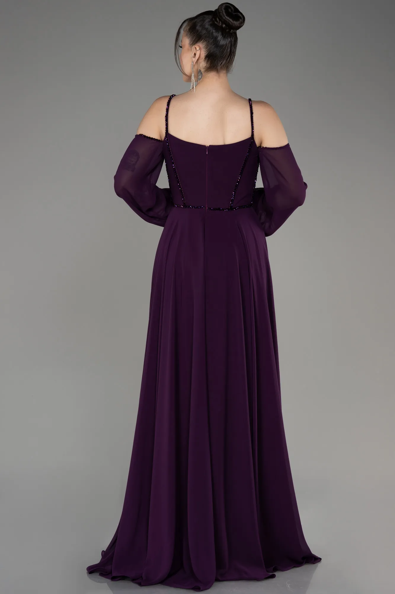 Purple-Long Chiffon Slit Evening Dress ABU3914