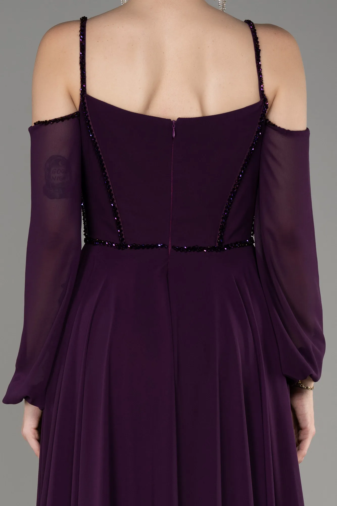 Purple-Long Chiffon Slit Evening Dress ABU3914