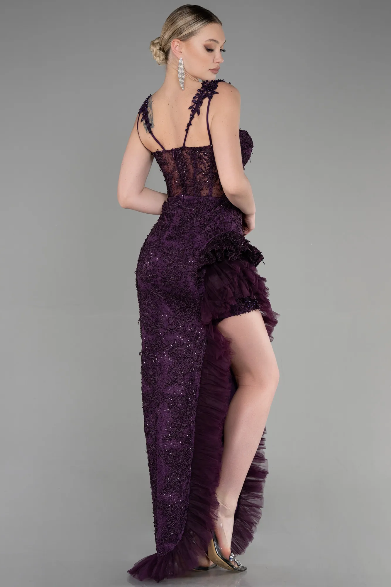 Purple-Long Laced Evening Dress ABU3317
