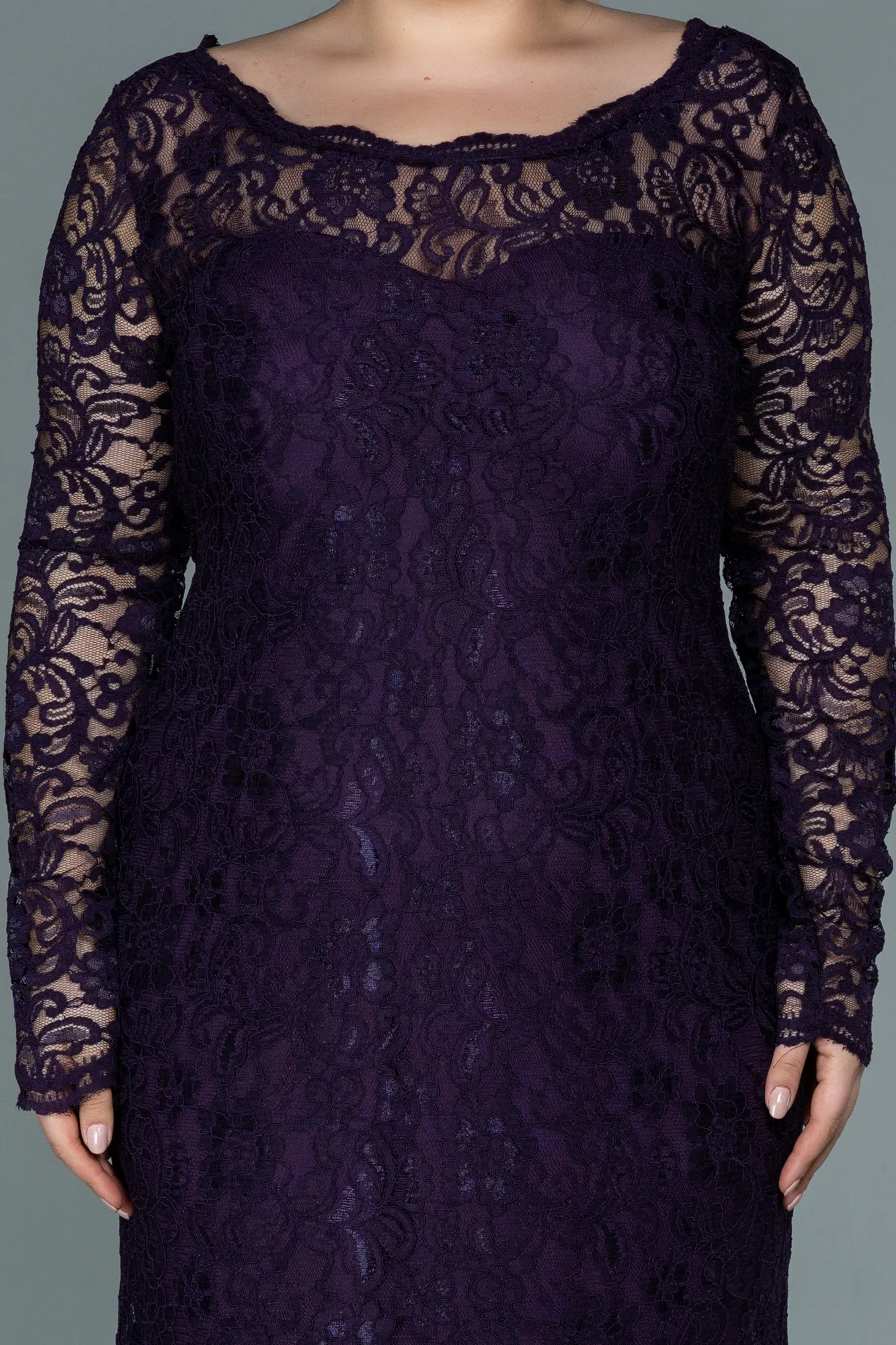 Purple-Long Laced Oversized Evening Dress ABU1574